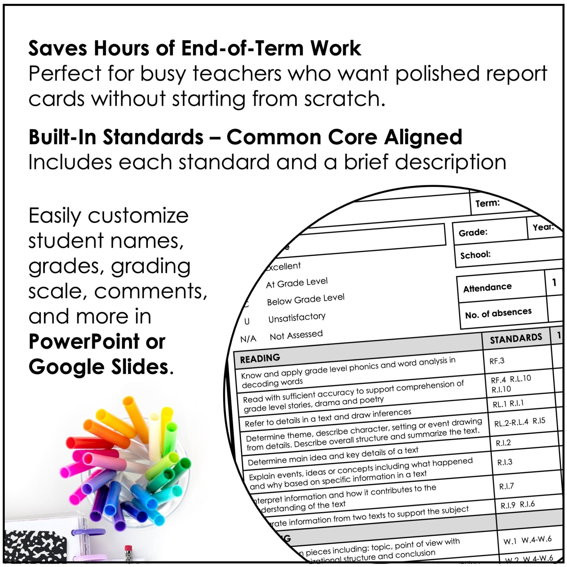 FOURTH Grade Editable Report Card Templates with Common Core Aligned Standards FOURTH Grade Editable Report Card Templates with Common Core Aligned Standards