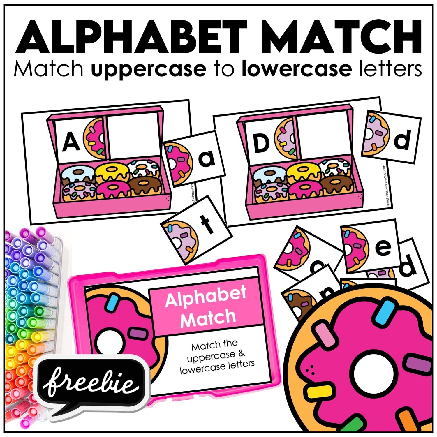 FREE Alphabet Letter Matching Activity - Uppercase and Lowercase Letters - Hot Chocolate Teachables