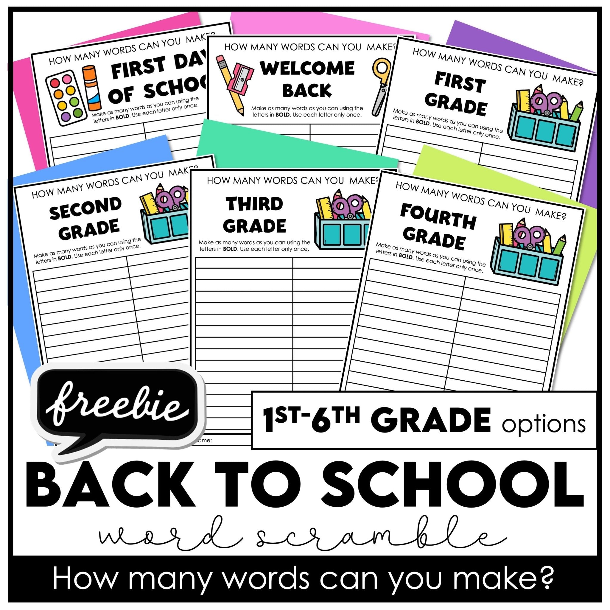 Making Words From Letters Game–Back to School Word Scramble