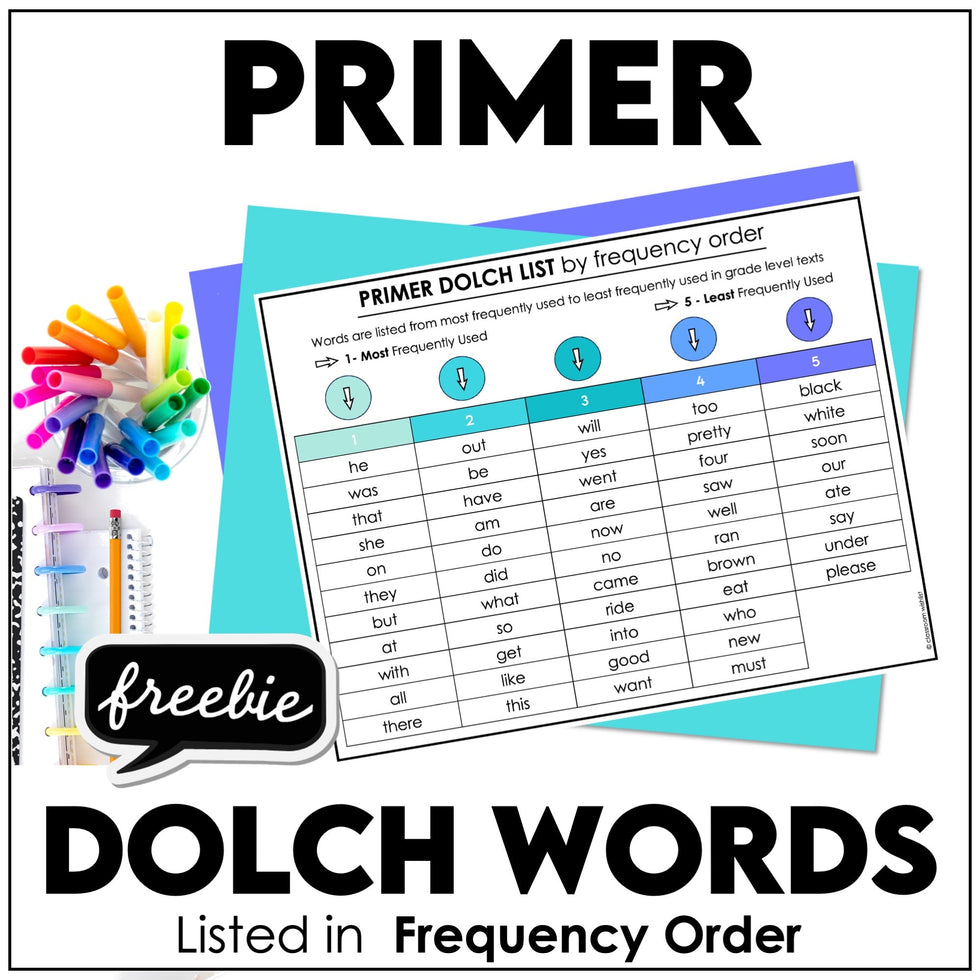 FREE Dolch Primer Sight Word Chart