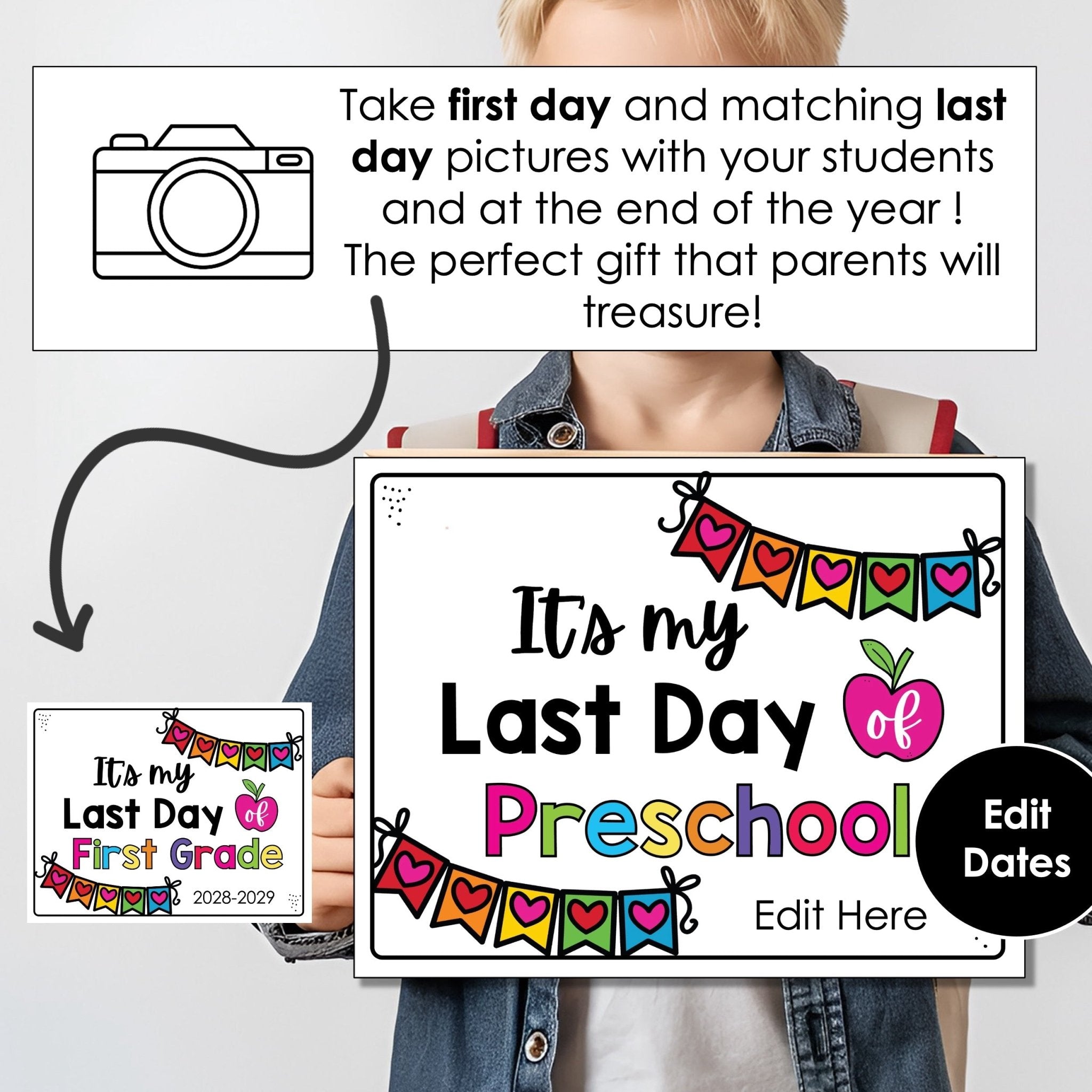 FREE End of the School Year Sign with Editable Dates - Last Day of School Photo Sign - Hot Chocolate Teachables