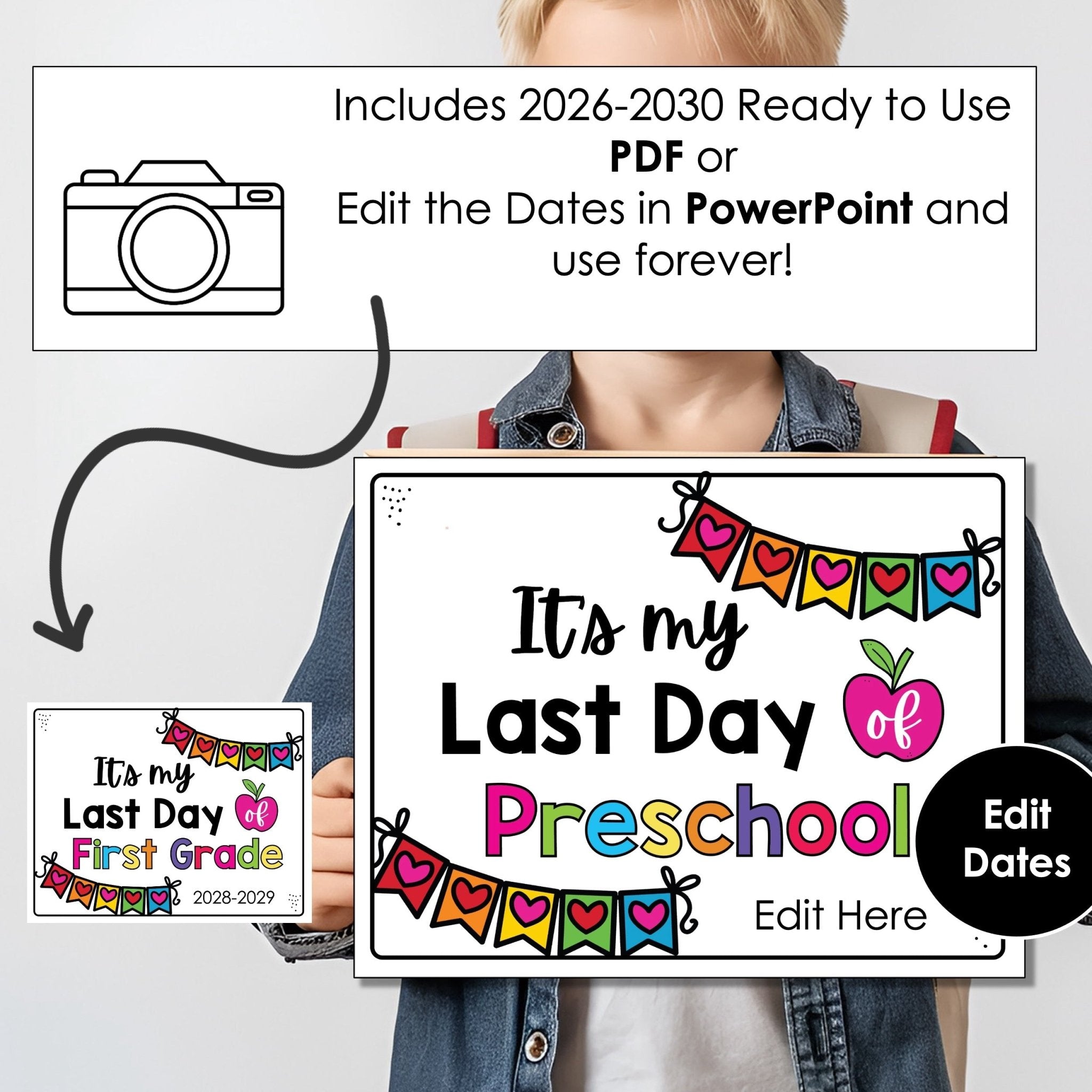 FREE End of the School Year Sign with Editable Dates - Last Day of School Photo Sign - Hot Chocolate Teachables