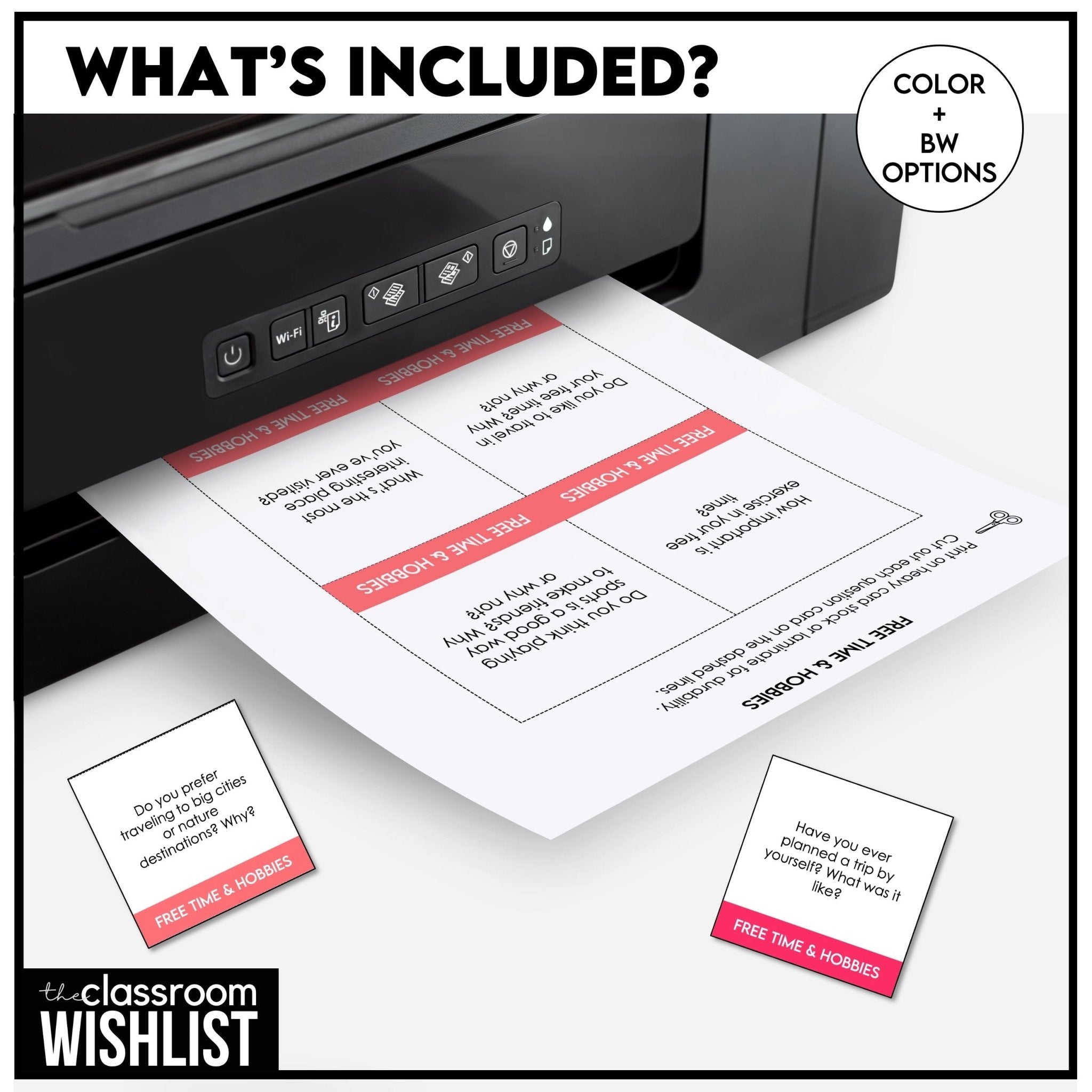 Free Time & Hobbies Conversation Starter Cards | 60 ESL Speaking Prompts - Hot Chocolate Teachables