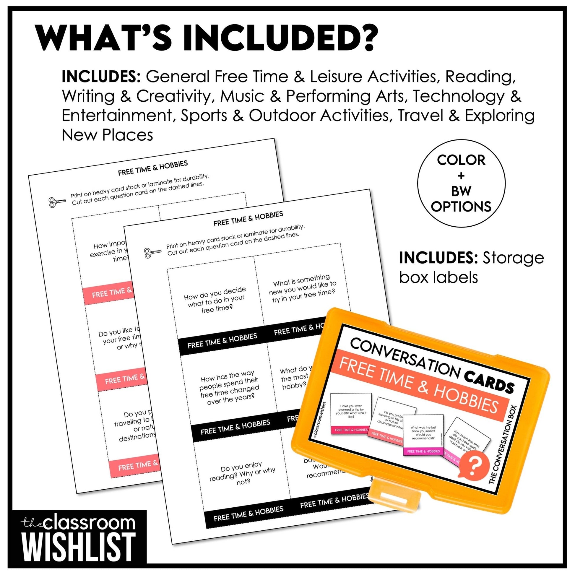 Free Time & Hobbies Conversation Starter Cards | 60 ESL Speaking Prompts - Hot Chocolate Teachables