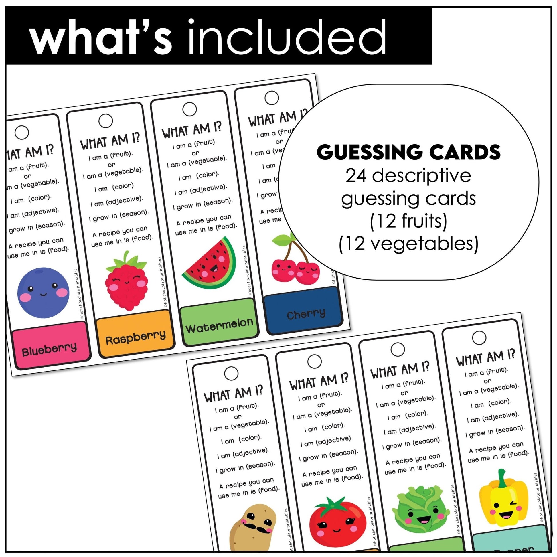 Fruit and Vegetable Guessing Game for Young Learners - What am I? - Hot Chocolate Teachables