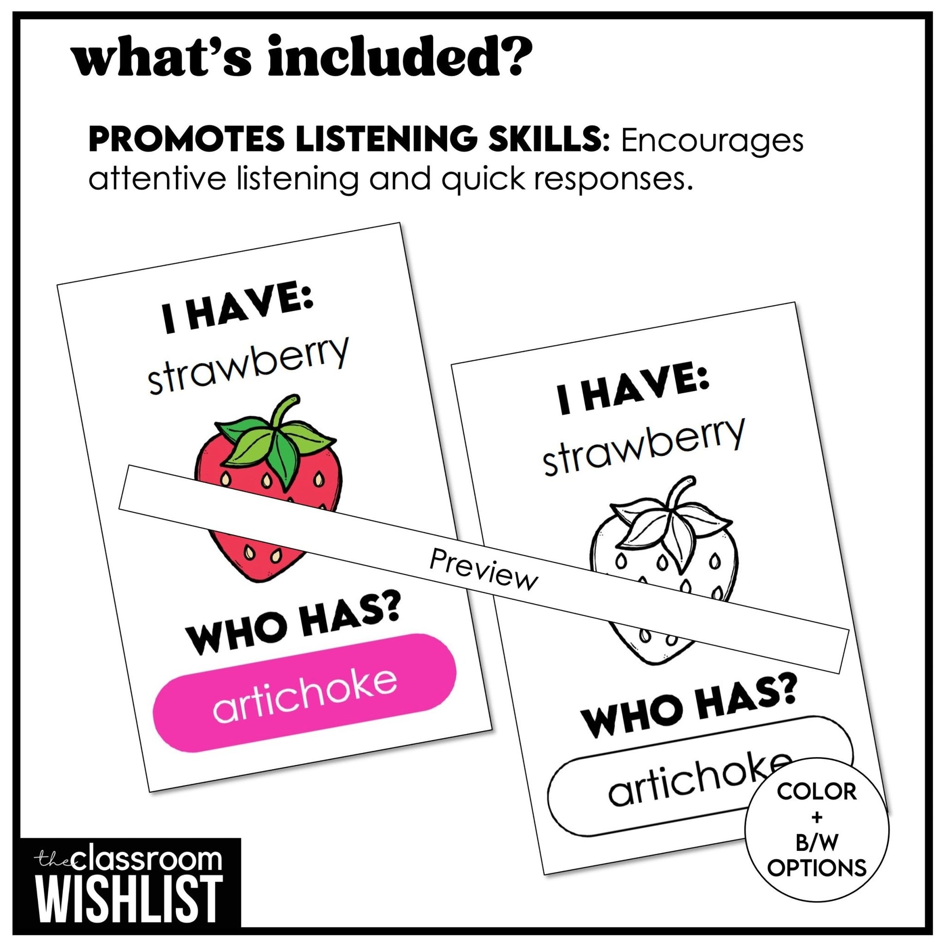 Fruit & Vegetable - I Have, Who Has? Card Game | Vocabulary Practice Activity - Hot Chocolate Teachables