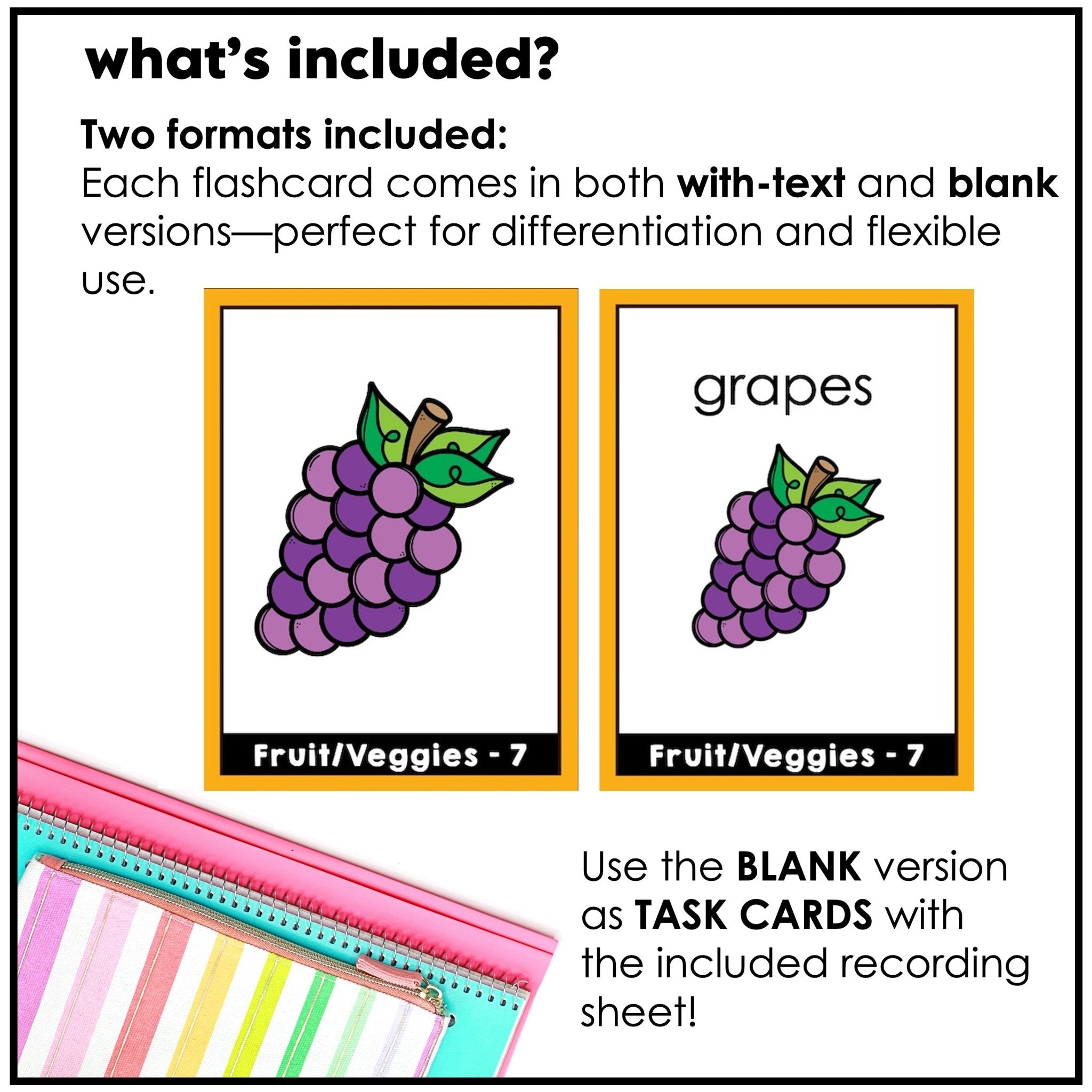 Fruit & Vegetable Vocabulary Flashcards | ESL Task Cards - Hot Chocolate Teachables