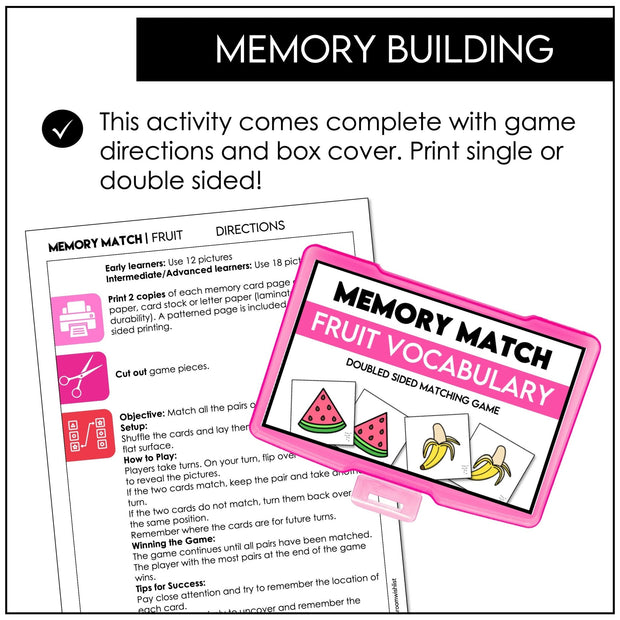 Fruit Vocabulary Memory Game | Picture Card Matching