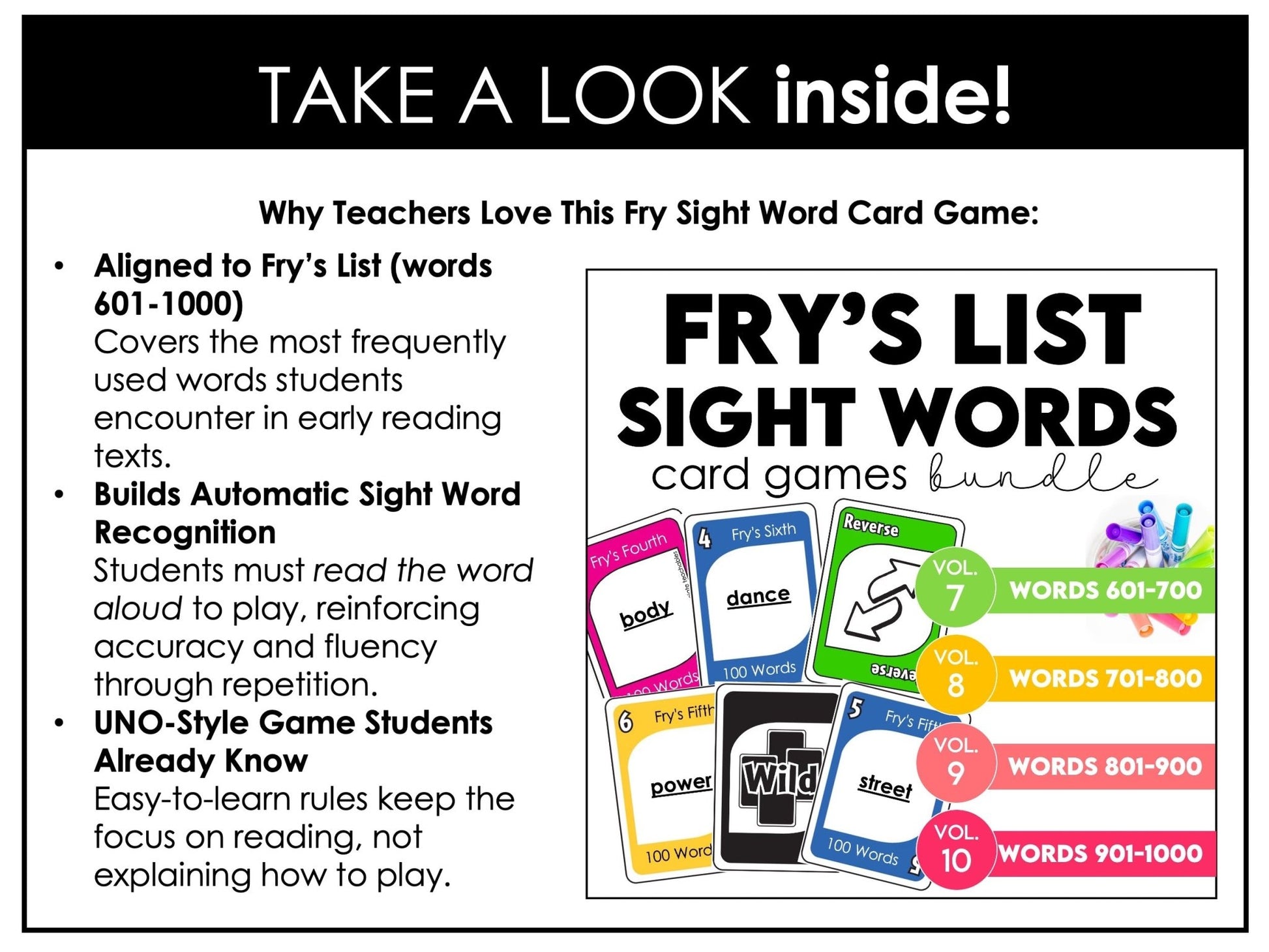 Fry Sight Words Card Game Bundle – Words 601–1000 Reading Center Activity - Hot Chocolate Teachables