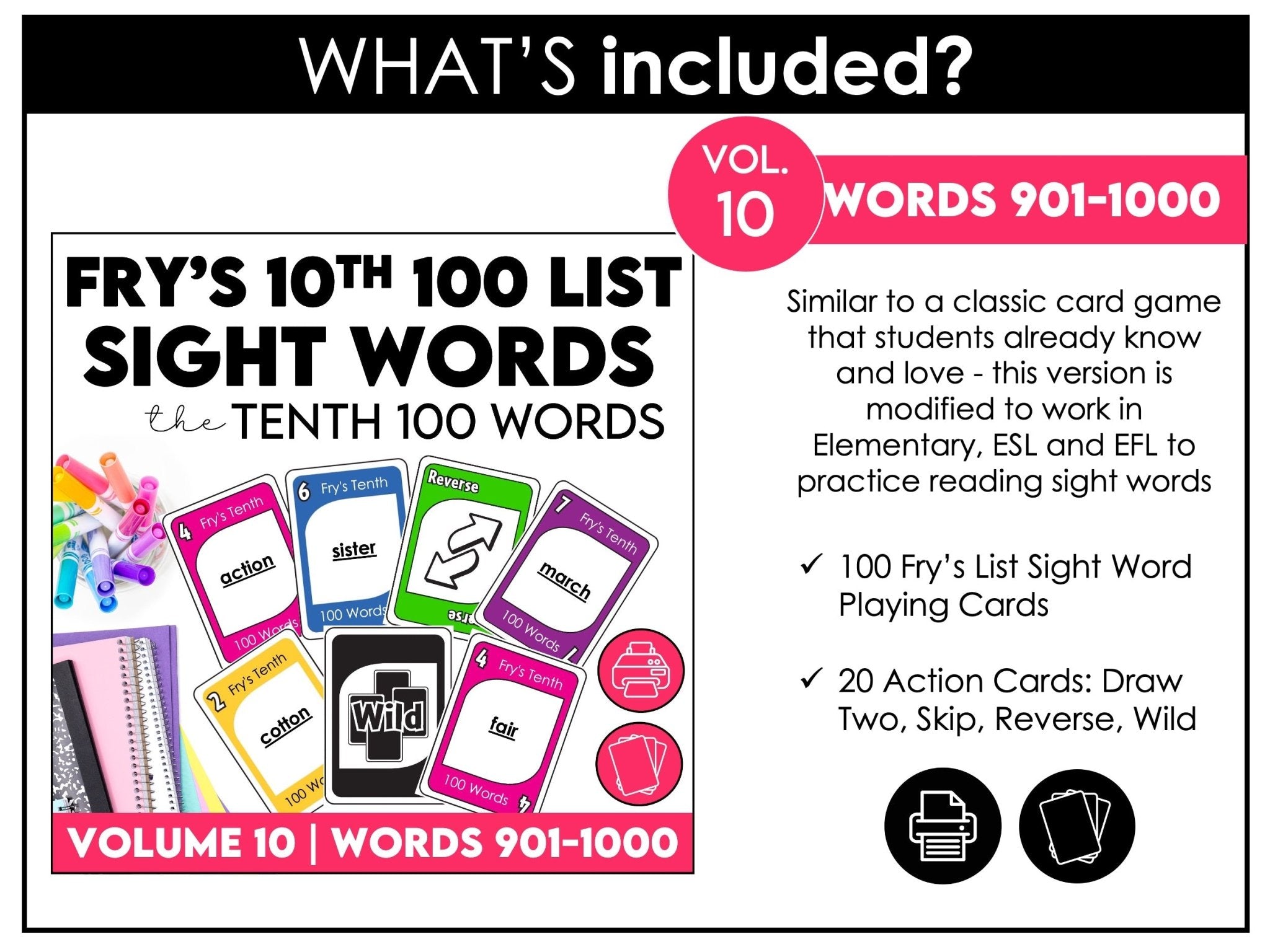 Fry Sight Words Card Game Bundle – Words 601–1000 Reading Center Activity - Hot Chocolate Teachables