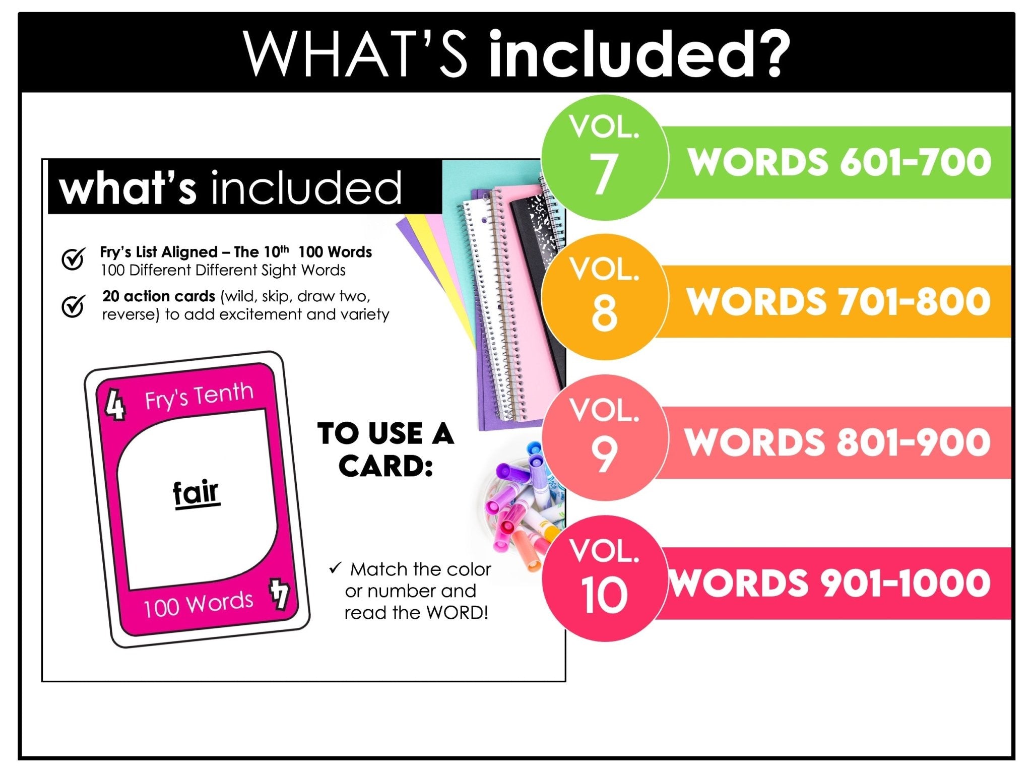 Fry Sight Words Card Game Bundle – Words 601–1000 Reading Center Activity - Hot Chocolate Teachables