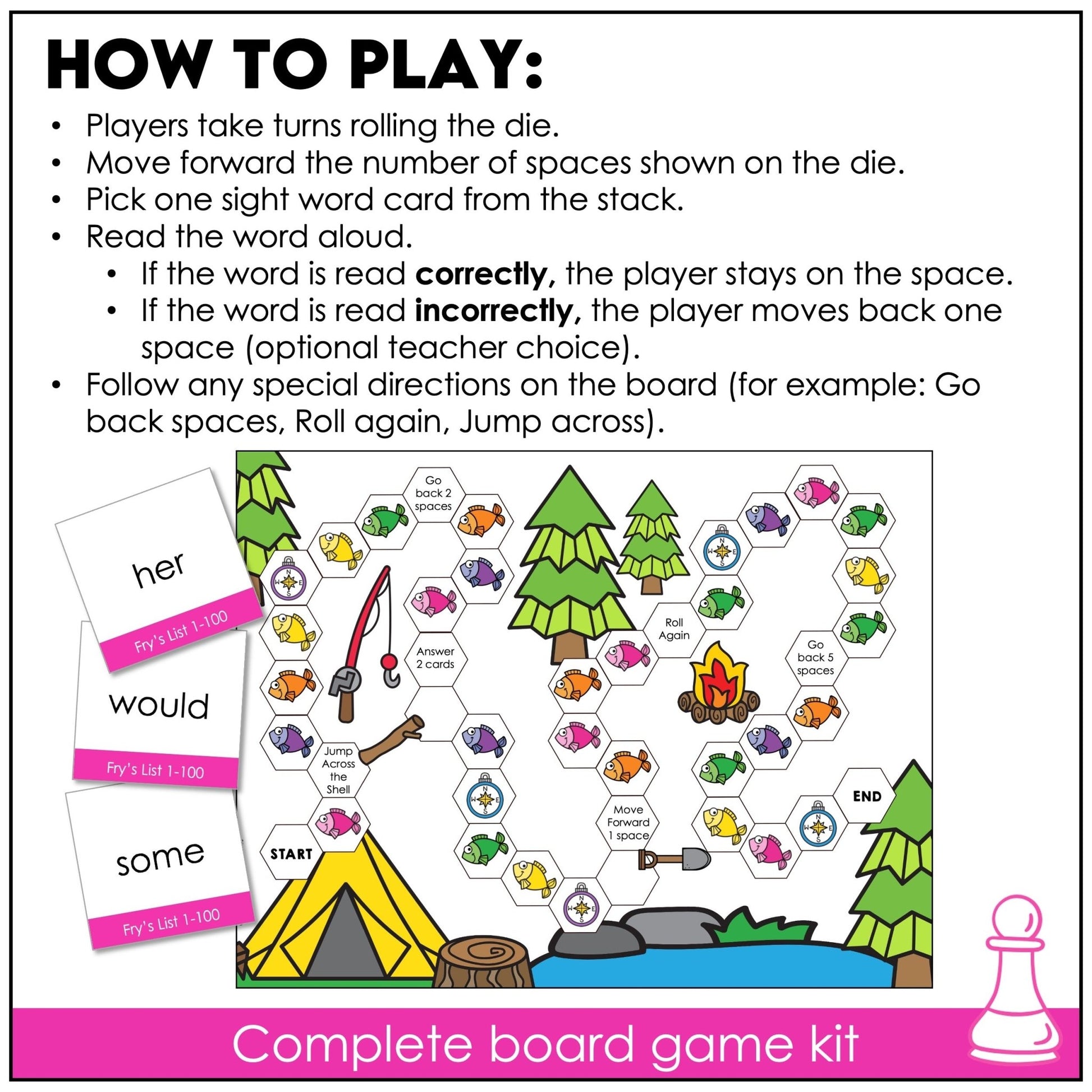 Fry’s First 100 Sight Words Board Games – Sight Word Centers & Literacy Games - Hot Chocolate Teachables