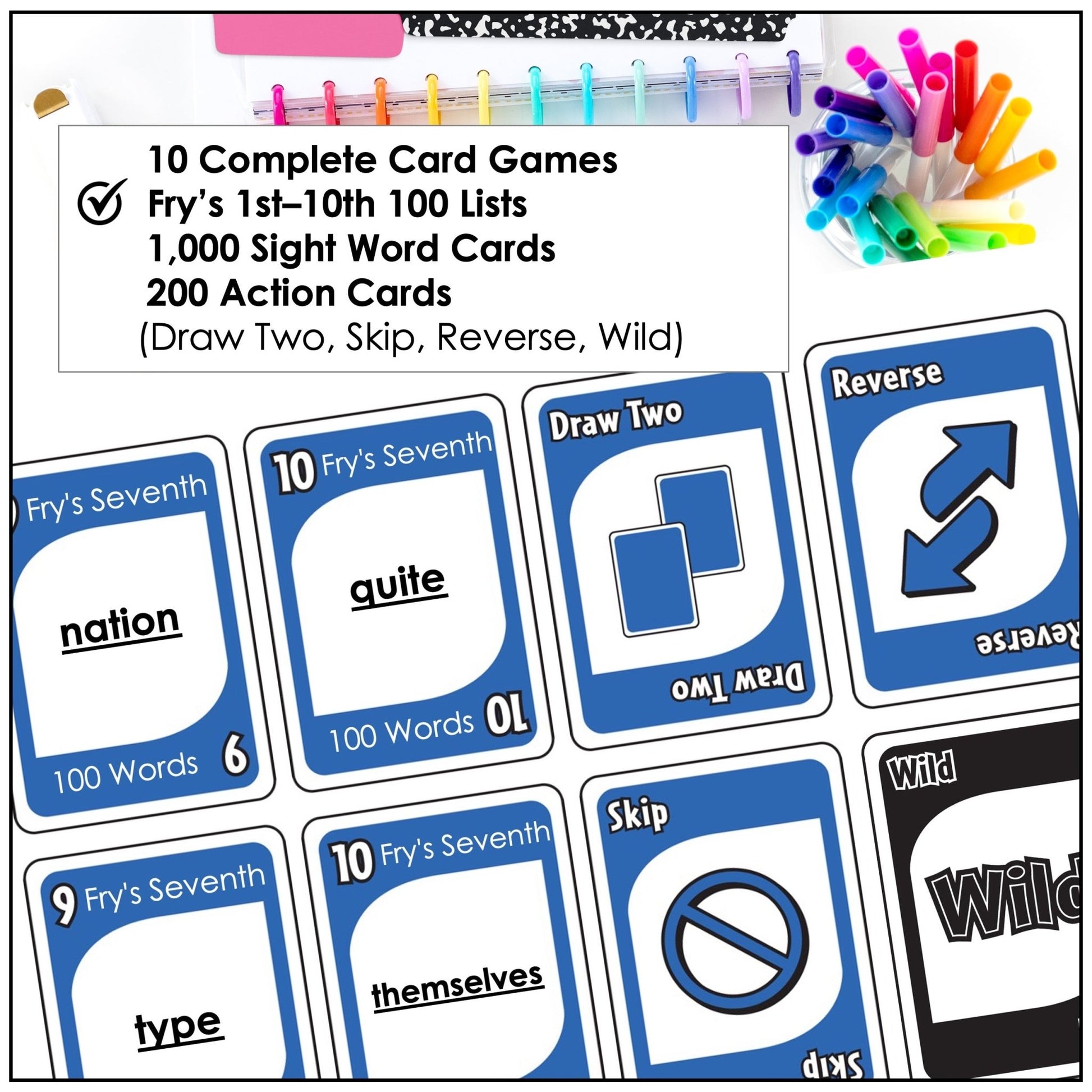 Fry's First 1000 Sight Words - Complete Card Game Bundle for 1st - 5th Grade - Hot Chocolate Teachables