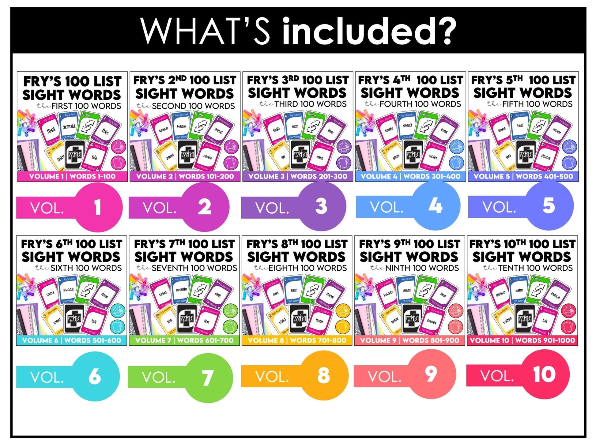 Fry's First 1000 Sight Words - Complete Card Game Bundle for 1st - 5th Grade - Hot Chocolate Teachables