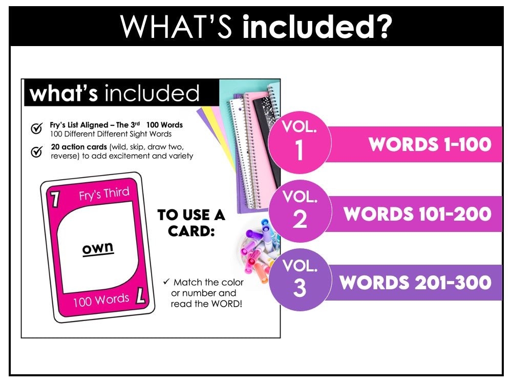 Fry's First 300 Sight Words - Card Game Bundle for 1st - 3rd Grade - Hot Chocolate Teachables