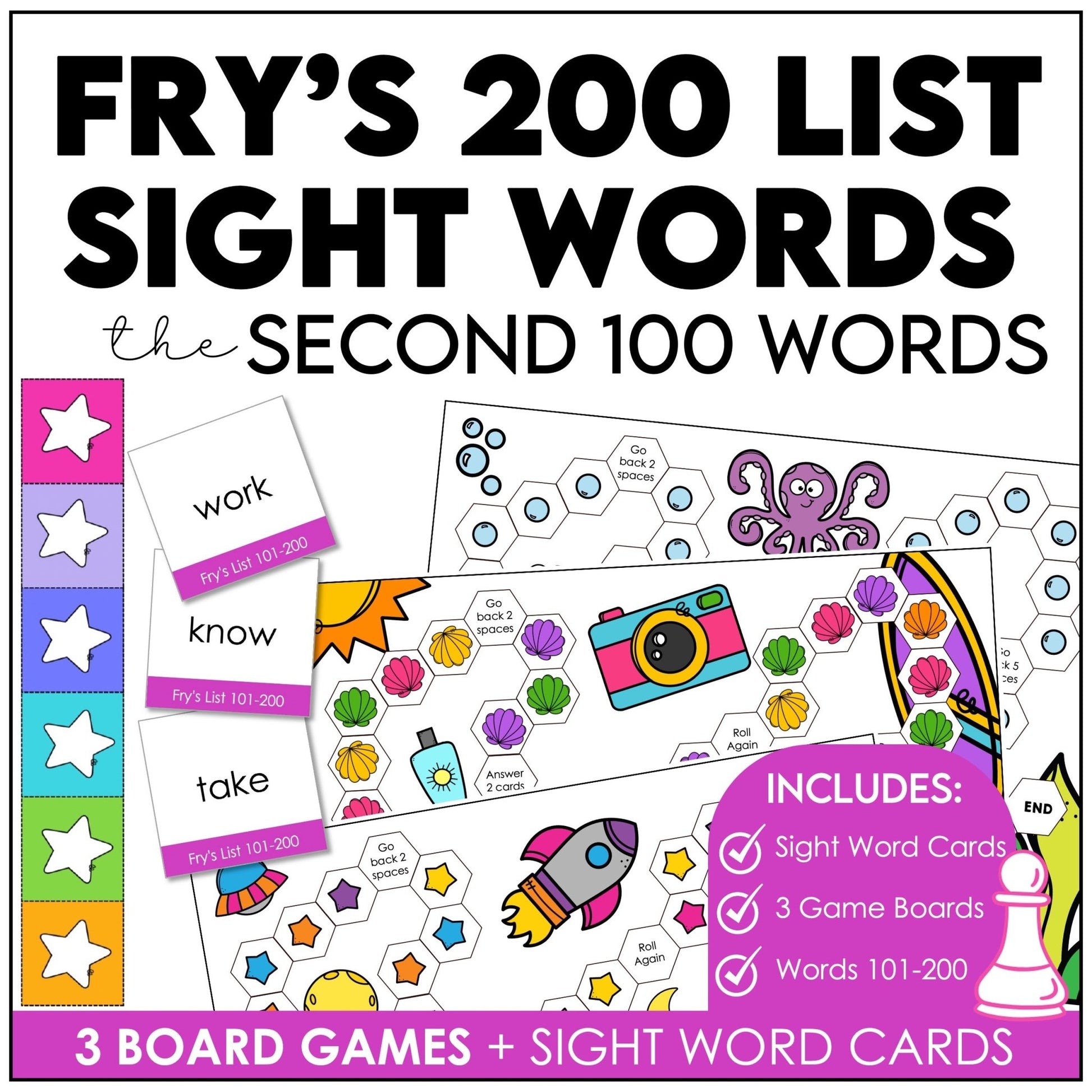 Fry’s Second 100 Sight Words Board Games – Words 101–200 Reading Center Activity - Hot Chocolate Teachables