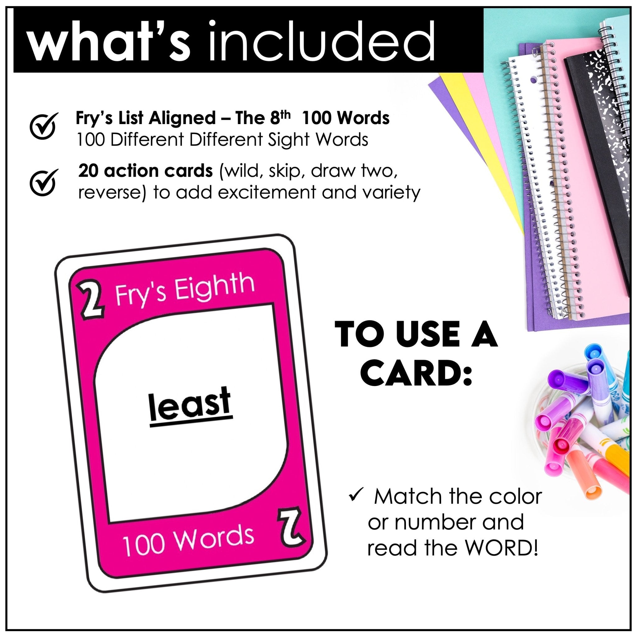 Fry's Sight Words Card Game - Eighth Hundred Words - Plays like UNO - Hot Chocolate Teachables
