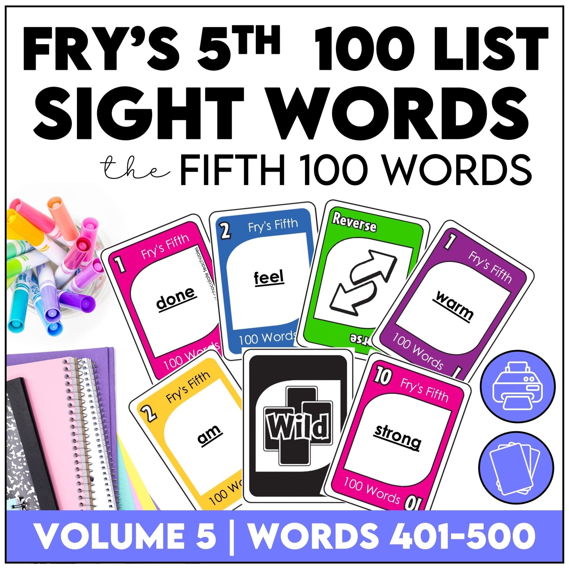 Fry's Sight Words Card Game - Fifth Hundred Words - Plays like UNO - Hot Chocolate Teachables