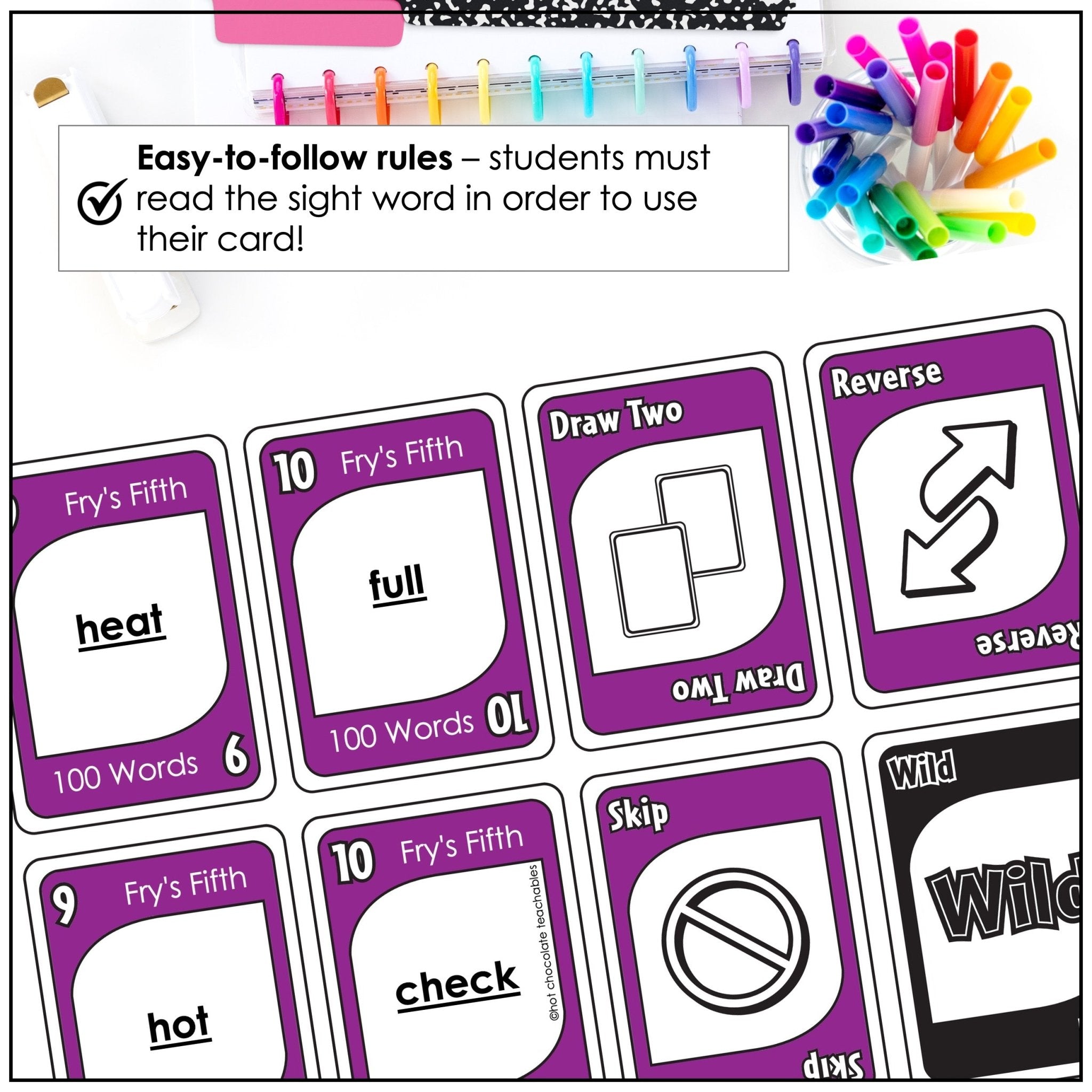 Fry's Sight Words Card Game - Fifth Hundred Words - Plays like UNO - Hot Chocolate Teachables