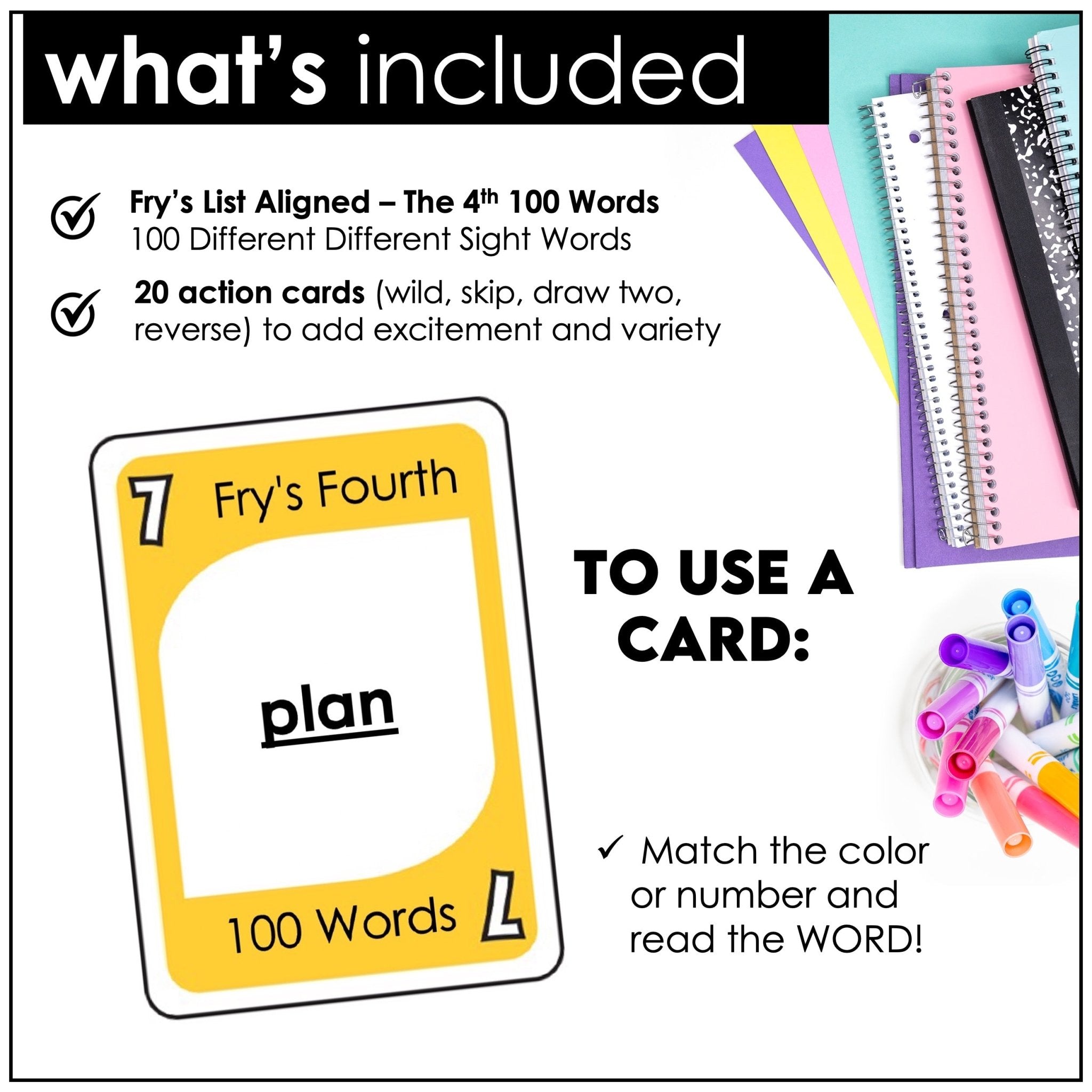 Fry's Sight Words Card Game - Fourth Hundred Words - Plays like UNO - Hot Chocolate Teachables