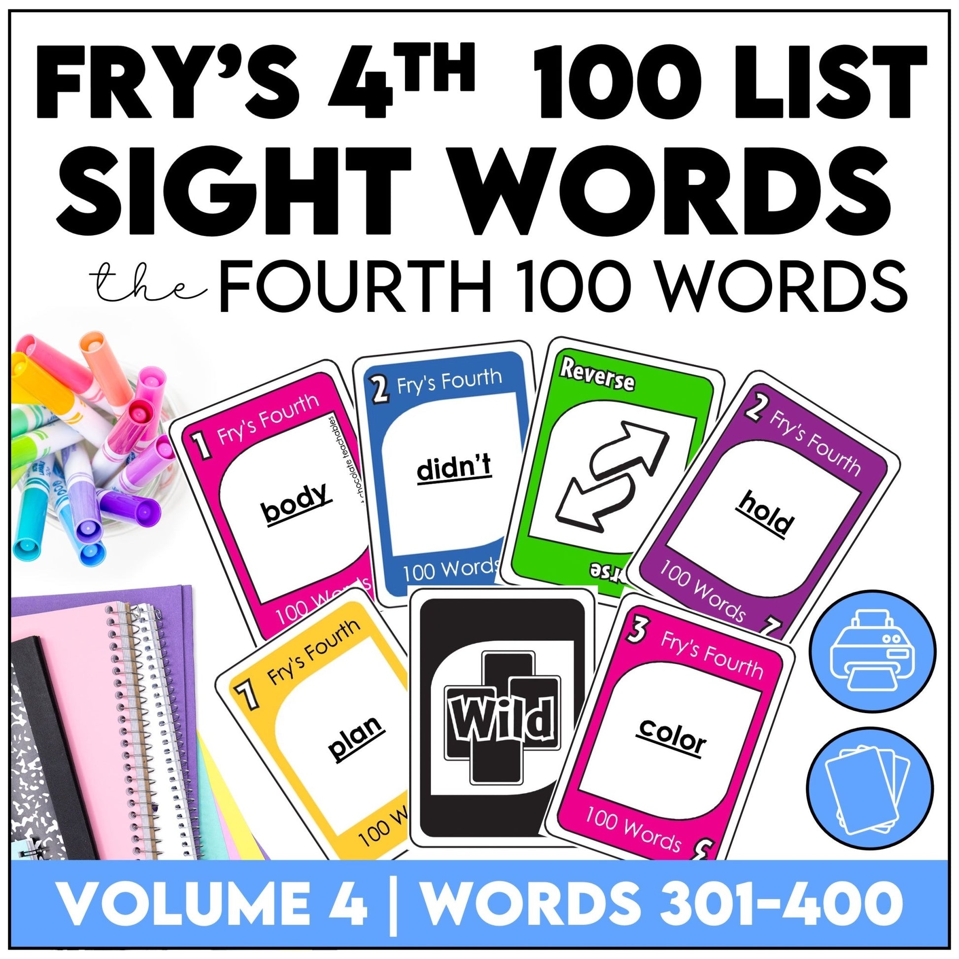 Fry's Sight Words Card Game - Fourth Hundred Words - Plays like UNO - Hot Chocolate Teachables