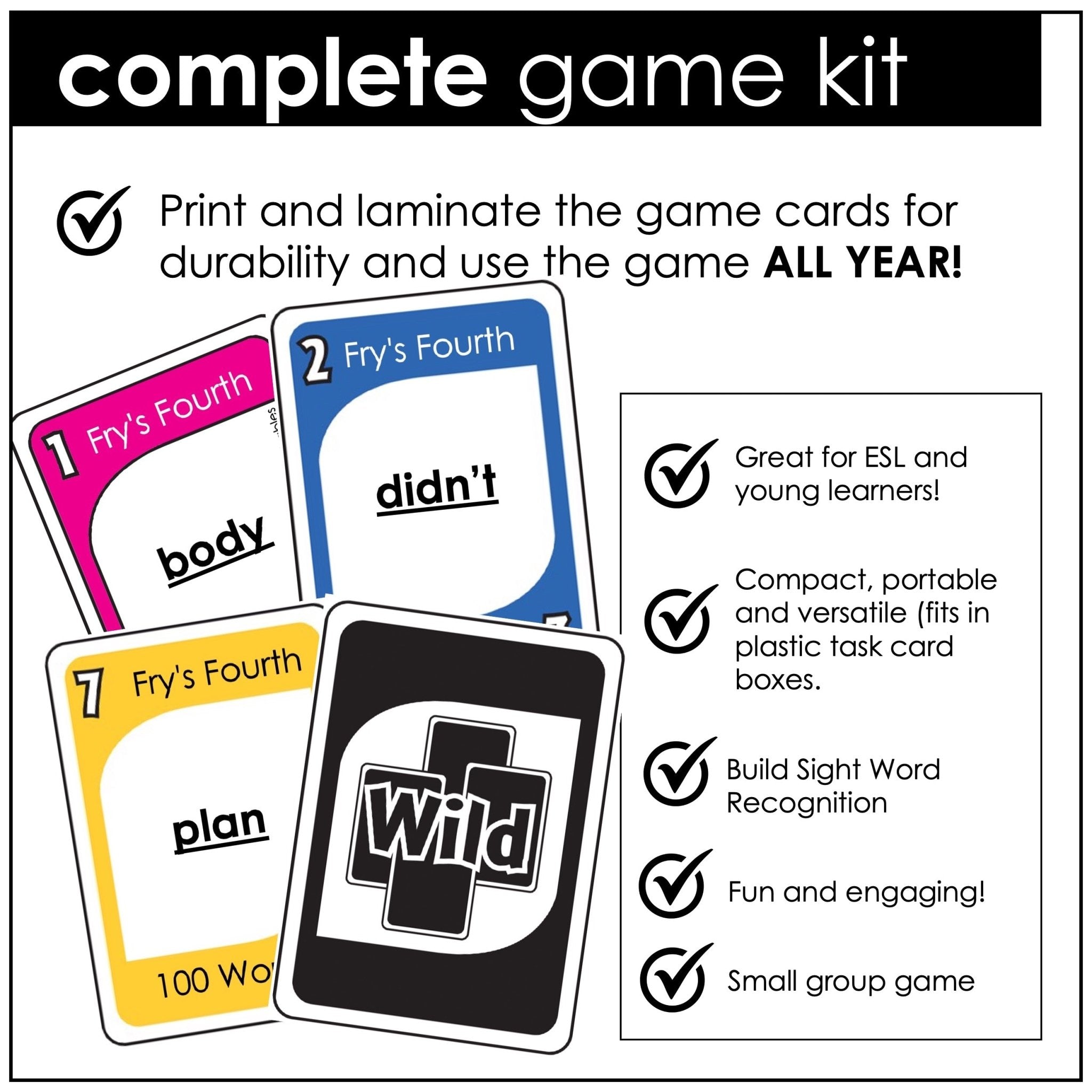 Fry's Sight Words Card Game - Fourth Hundred Words - Plays like UNO - Hot Chocolate Teachables