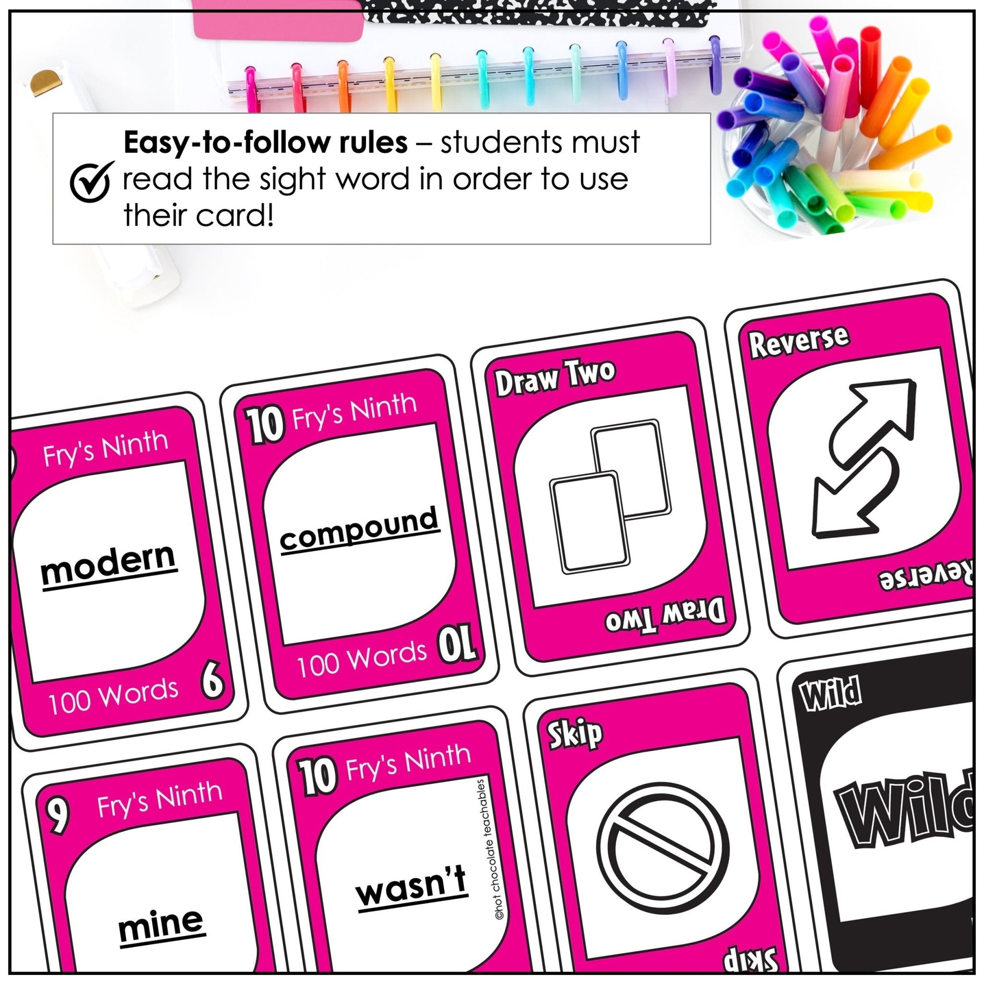 Fry's Sight Words Card Game - Ninth Hundred Words - Plays like UNO - Hot Chocolate Teachables