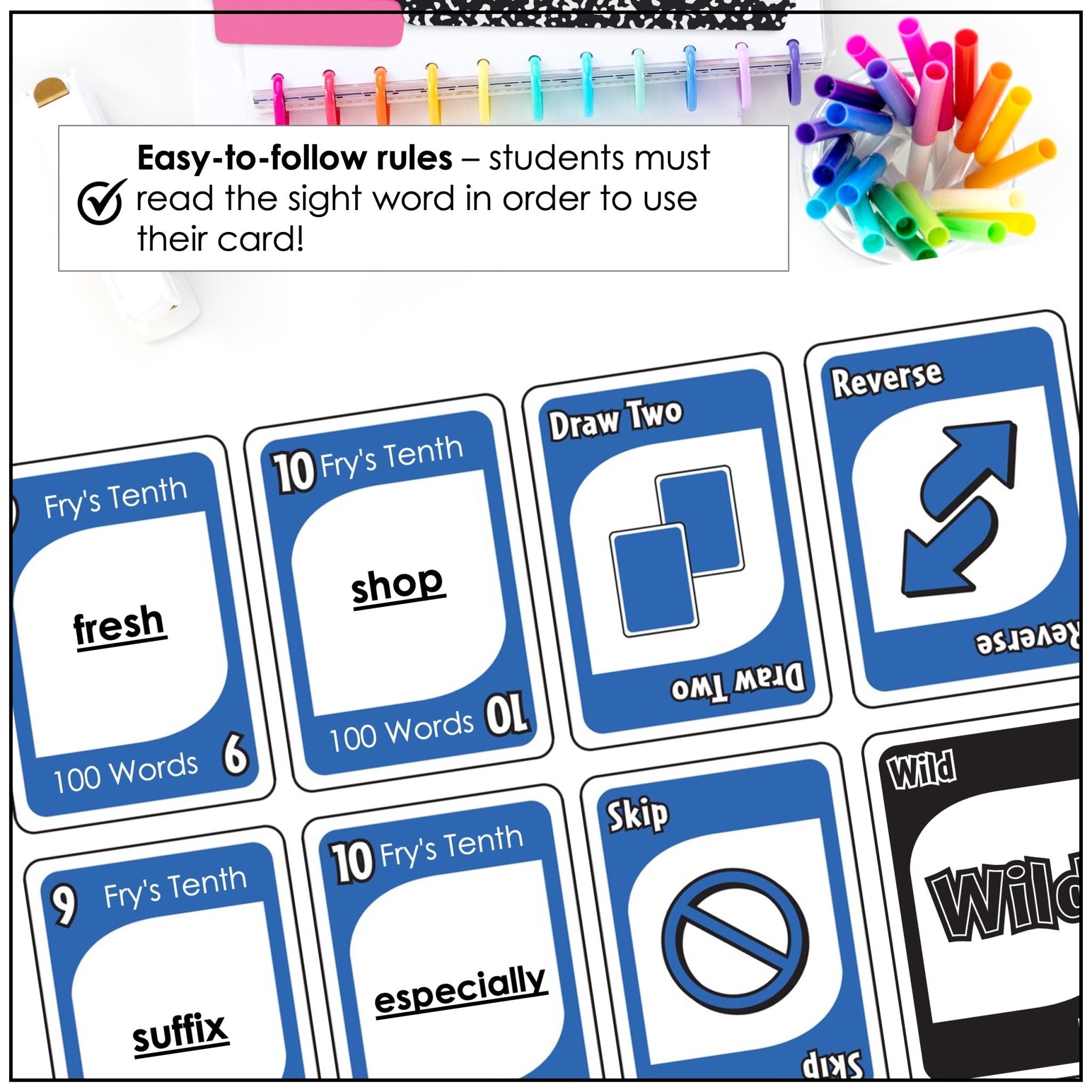 Fry's Sight Words Card Game - Tenth Hundred Words - Plays like UNO - Hot Chocolate Teachables
