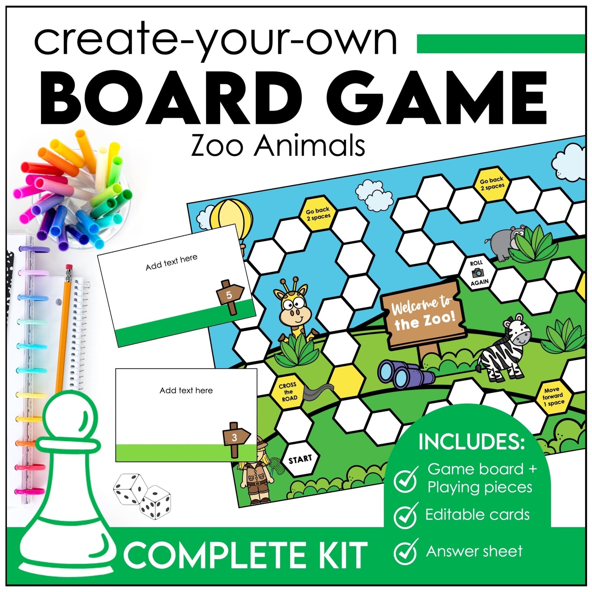 Game Board Template with Blank Question Cards - Make Your Own Board Game - Hot Chocolate Teachables