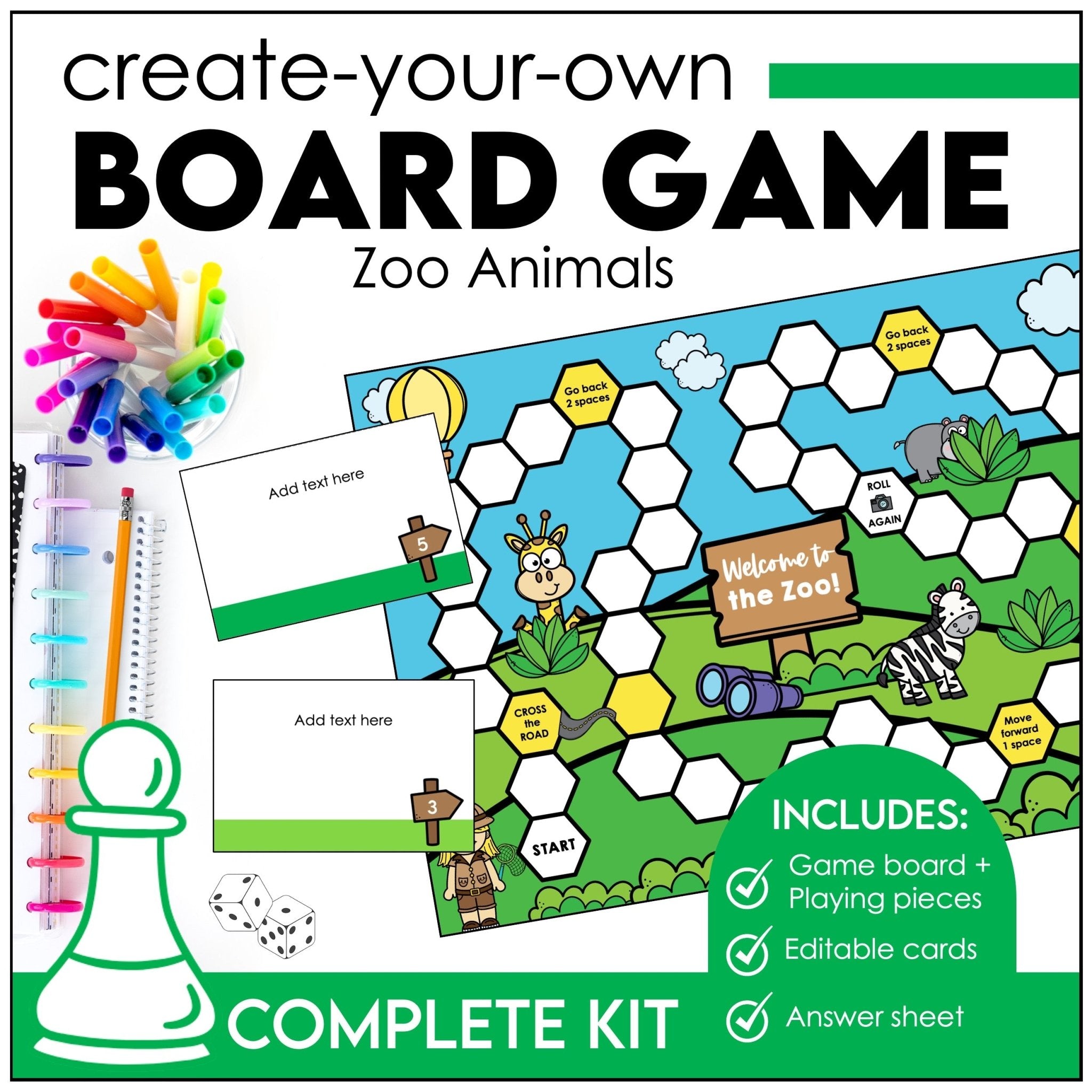 Game Board Template with Blank Question Cards - Make Your Own Board Game - Hot Chocolate Teachables