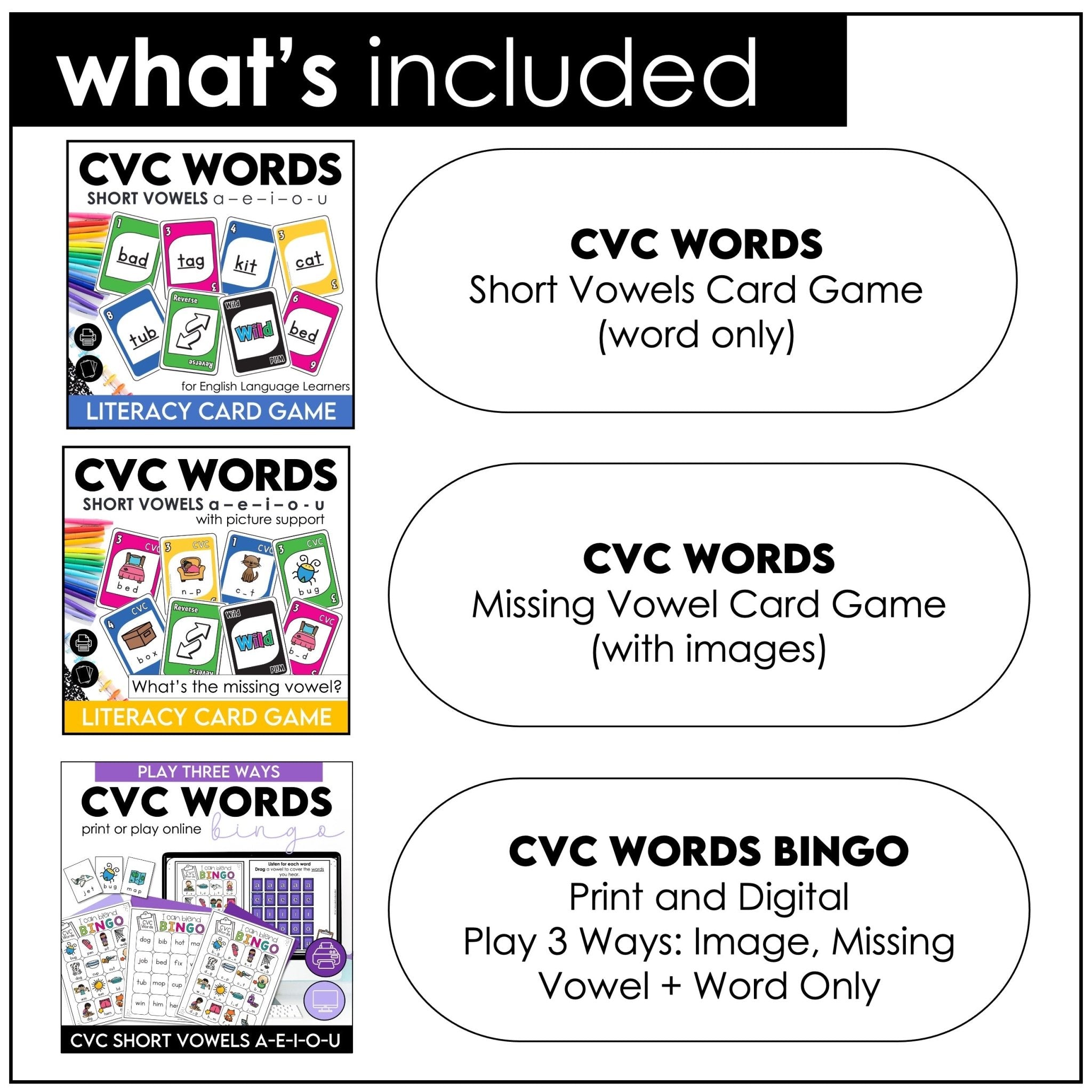 Games Bundle | Sight Words and CVC Short Vowel a - e - i - o - u - Hot Chocolate Teachables