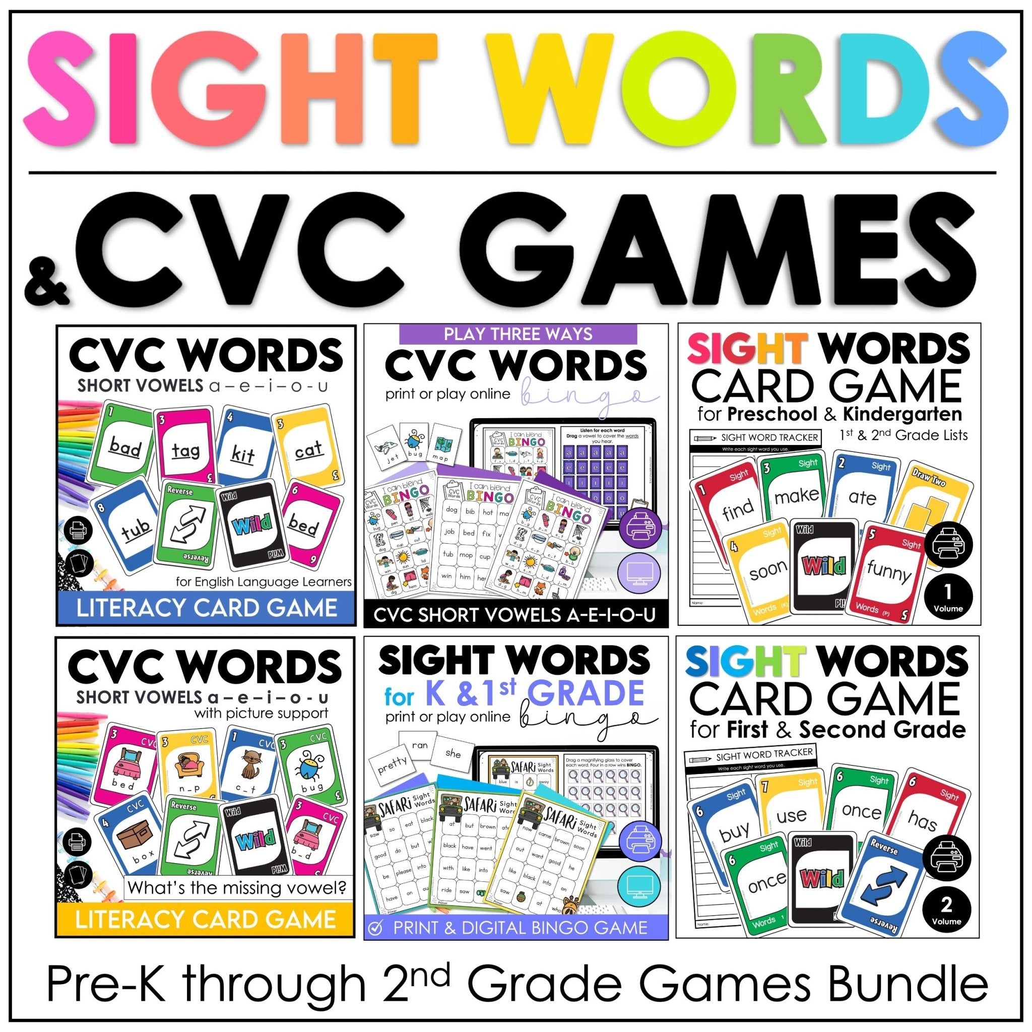 Games Bundle | Sight Words and CVC Short Vowel a - e - i - o - u - Hot Chocolate Teachables