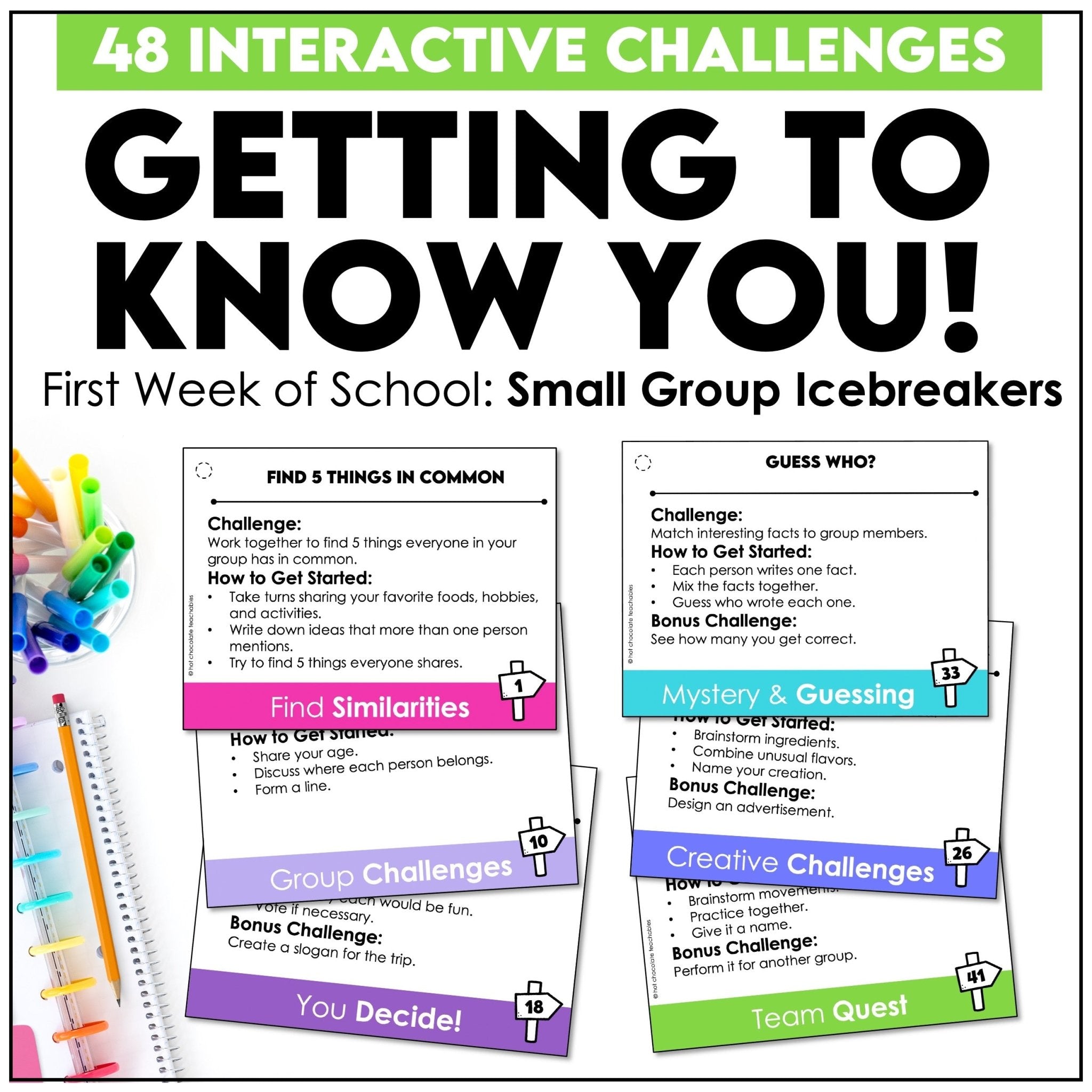 Getting to Know You Task Cards – Back to School Icebreaker Activities - Hot Chocolate Teachables
