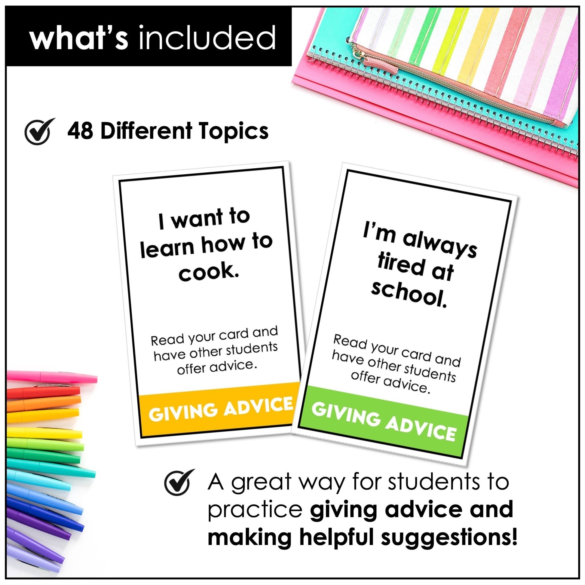 Giving Advice Conversation Cards – ESL Speaking Skills Activity - Hot Chocolate Teachables
