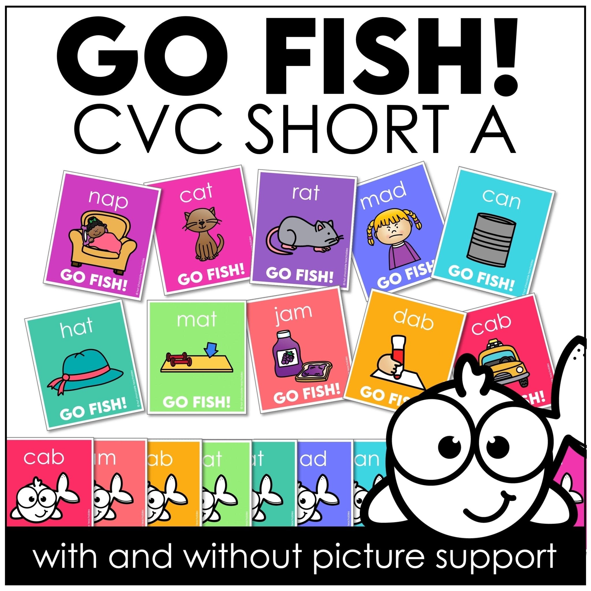 Go Fish Literacy Game – CVC Short Vowel A Words with Picture Support - Hot Chocolate Teachables