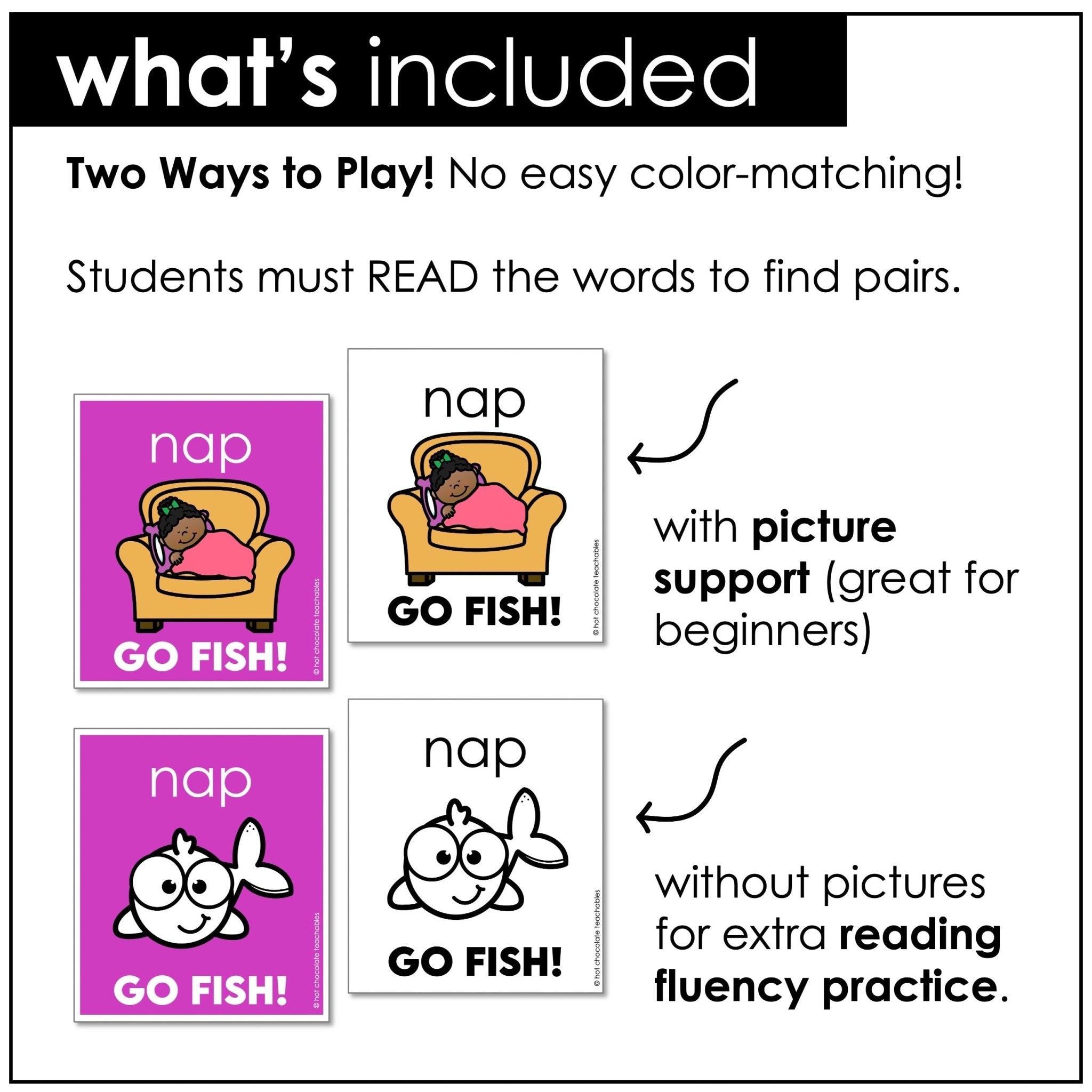 Go Fish Literacy Game – CVC Short Vowel A Words with Picture Support - Hot Chocolate Teachables