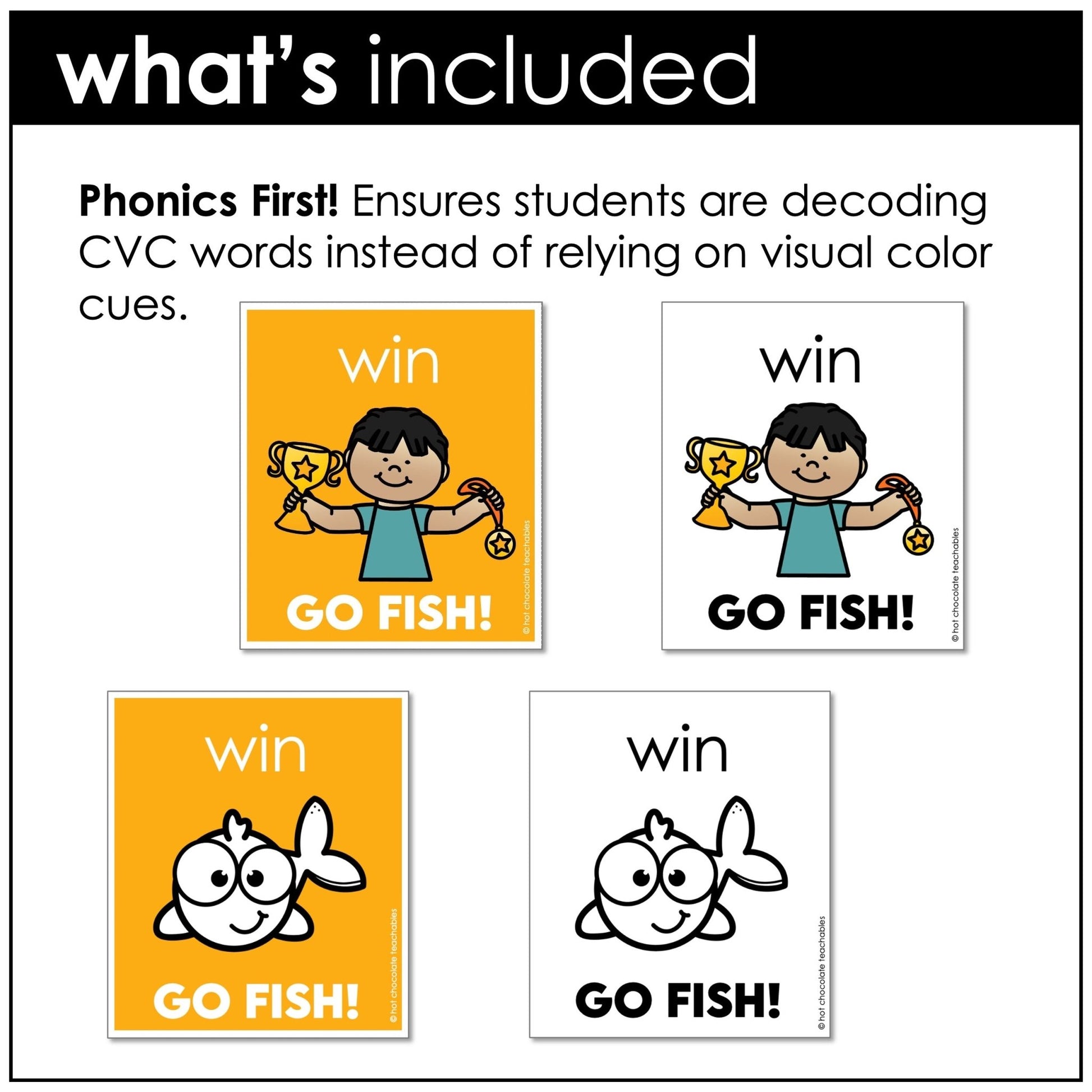 Go Fish Literacy Game – CVC Short Vowel E & I Words with Picture Support - Hot Chocolate Teachables