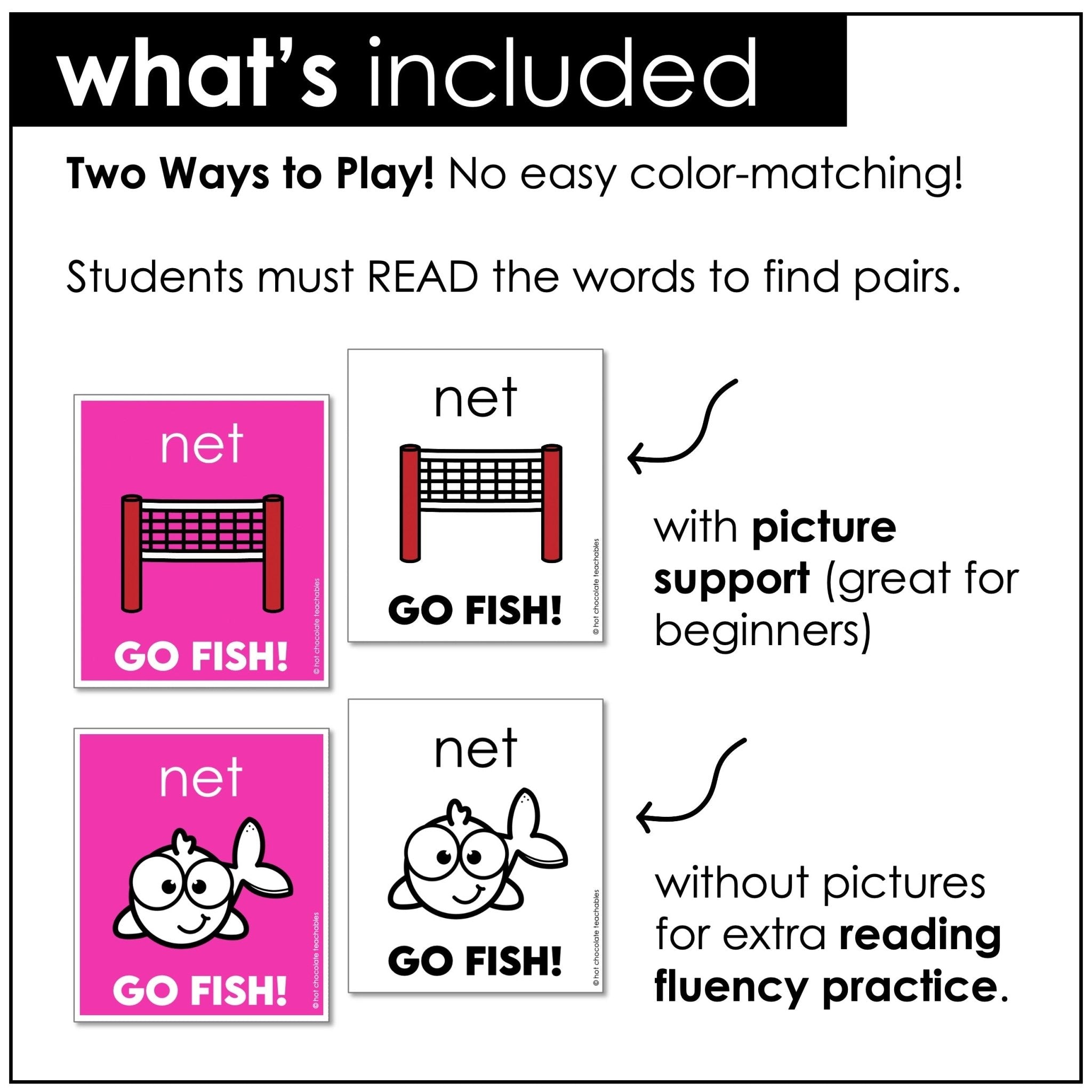 Go Fish Literacy Game – CVC Short Vowel E & I Words with Picture Support - Hot Chocolate Teachables