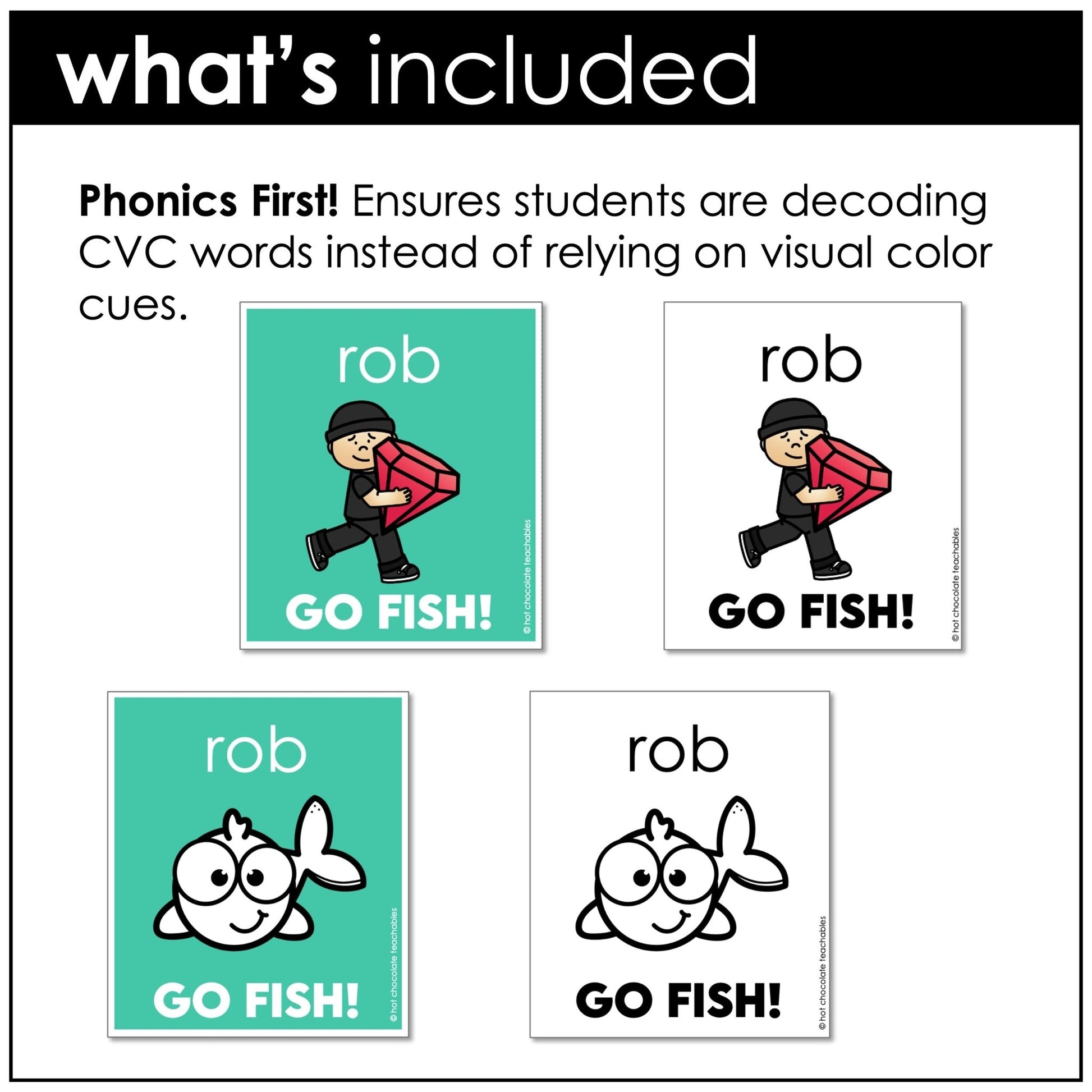 Go Fish Phonics Game – CVC Short Vowel O & U Words for Reading Fluency - Hot Chocolate Teachables