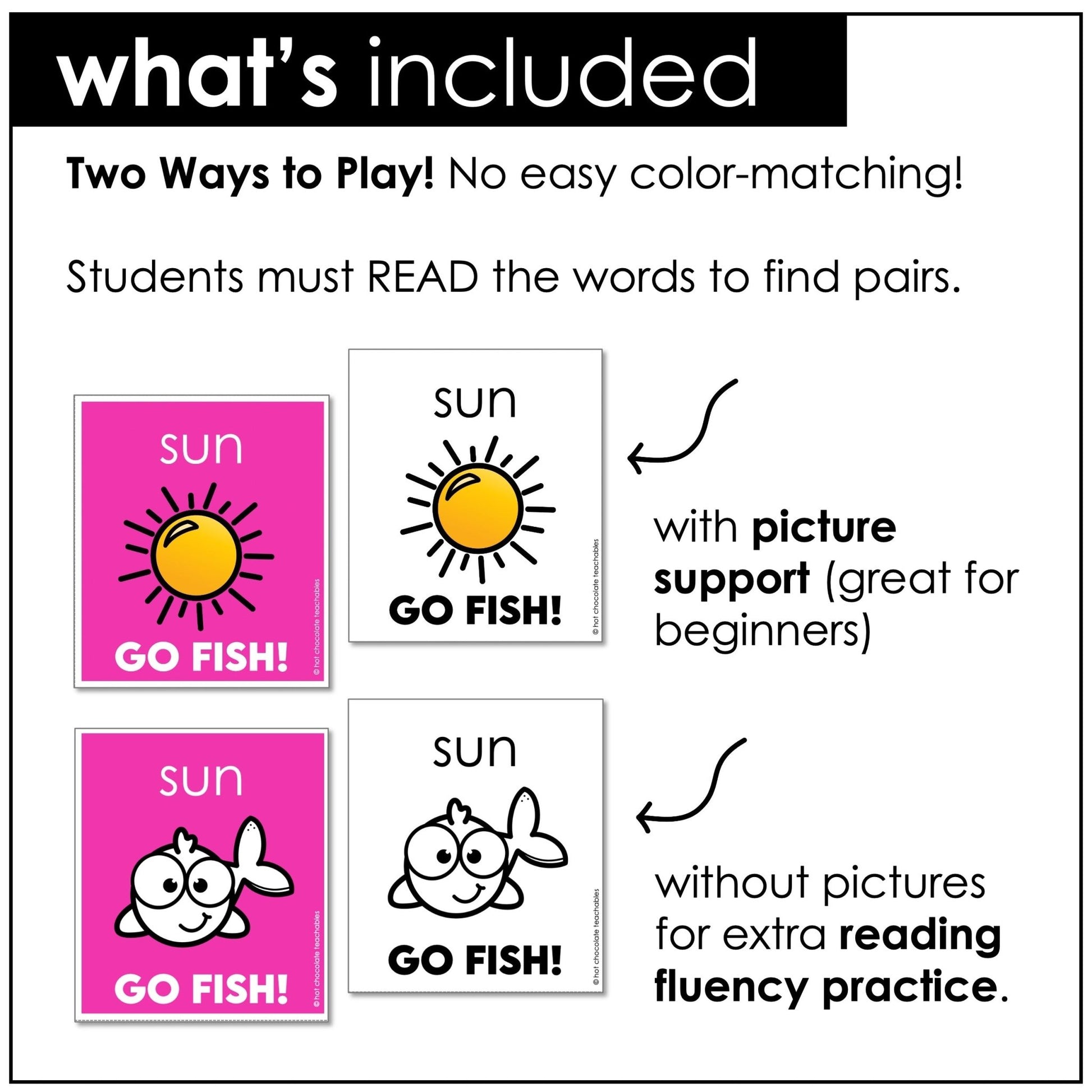 Go Fish Phonics Game – CVC Short Vowel O & U Words for Reading Fluency - Hot Chocolate Teachables