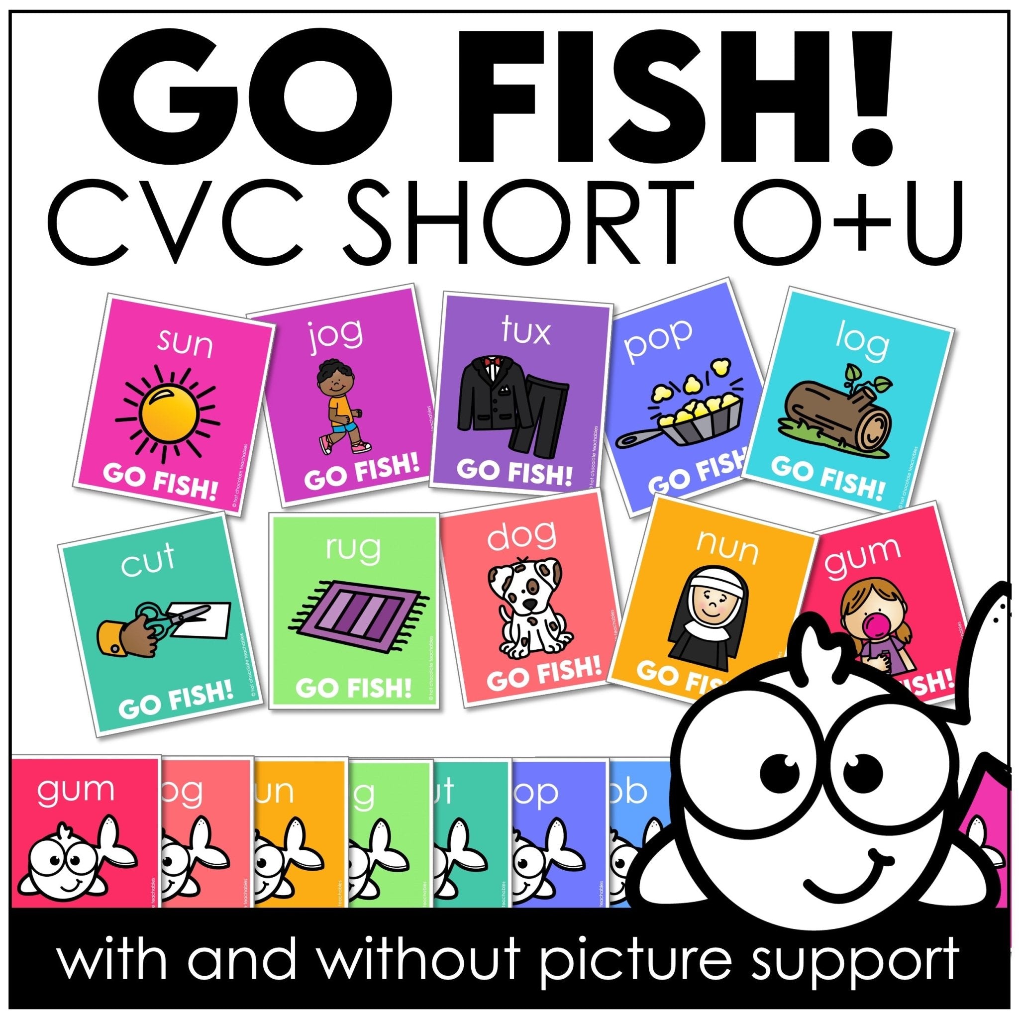 Go Fish Phonics Game – CVC Short Vowel O & U Words for Reading Fluency - Hot Chocolate Teachables