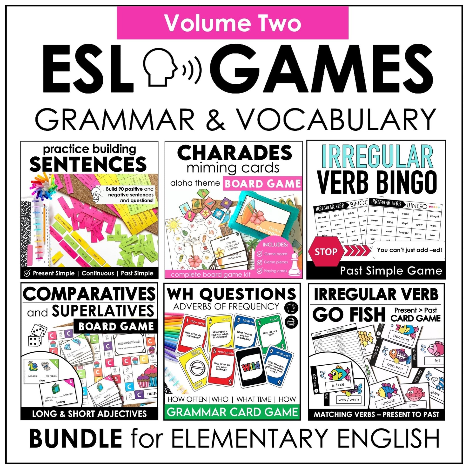 Grammar Games Bundle – Irregular Verbs, Comparatives & Sentence Building - Hot Chocolate Teachables