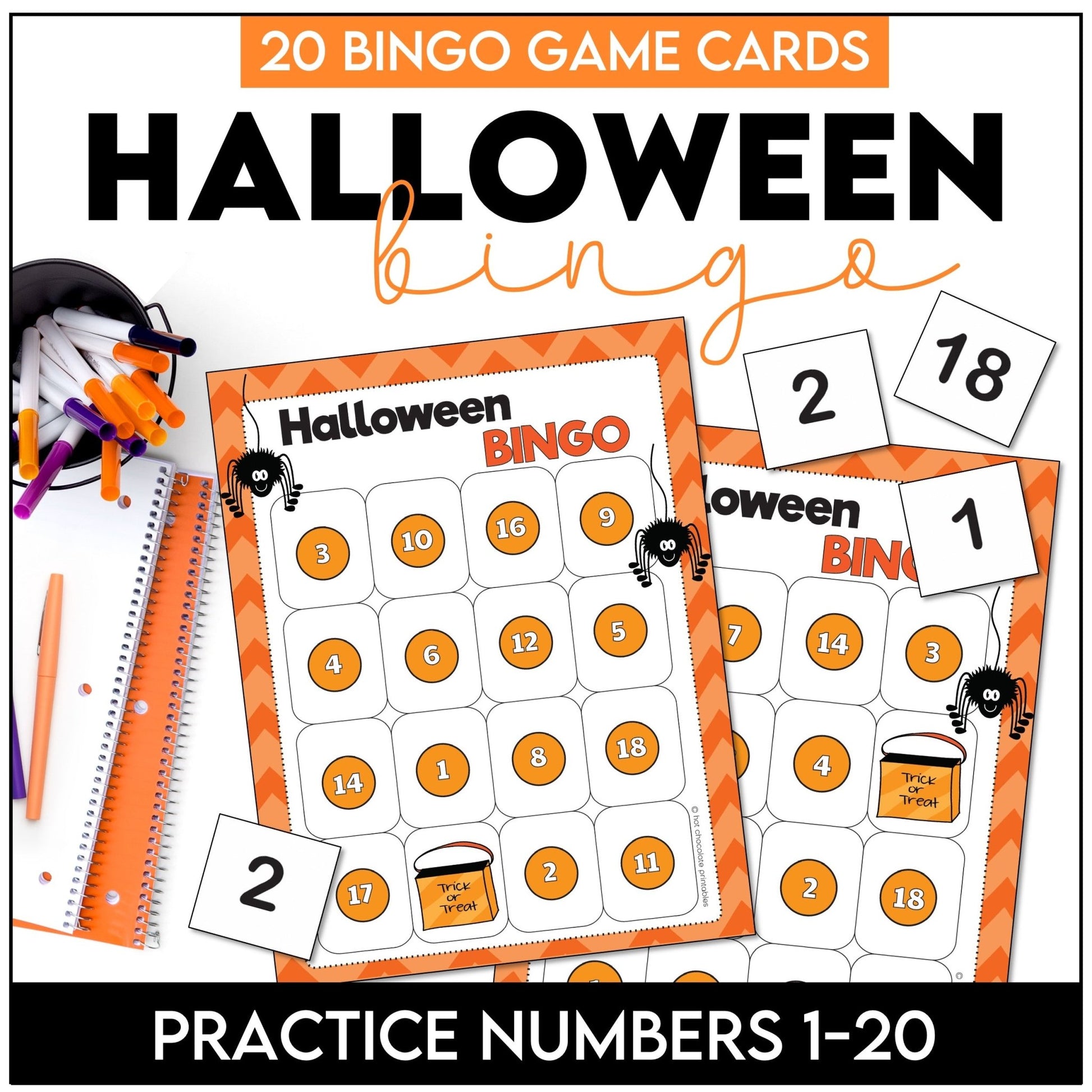 Halloween Bingo Game : Number Recognition from 1 to 20 - Hot Chocolate Teachables