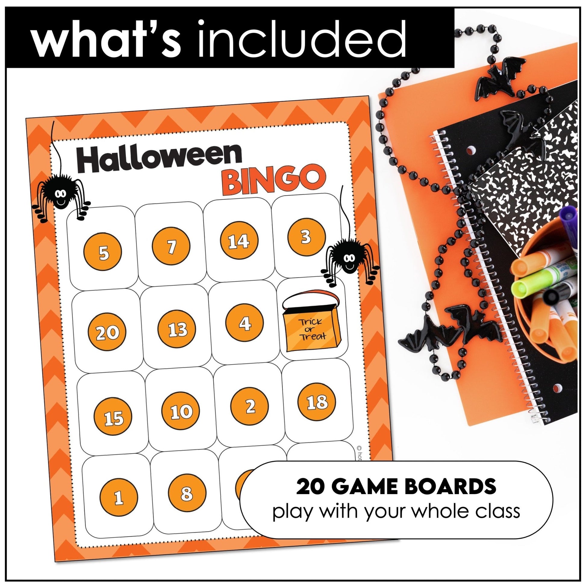 Halloween Bingo Game : Number Recognition from 1 to 20 - Hot Chocolate Teachables