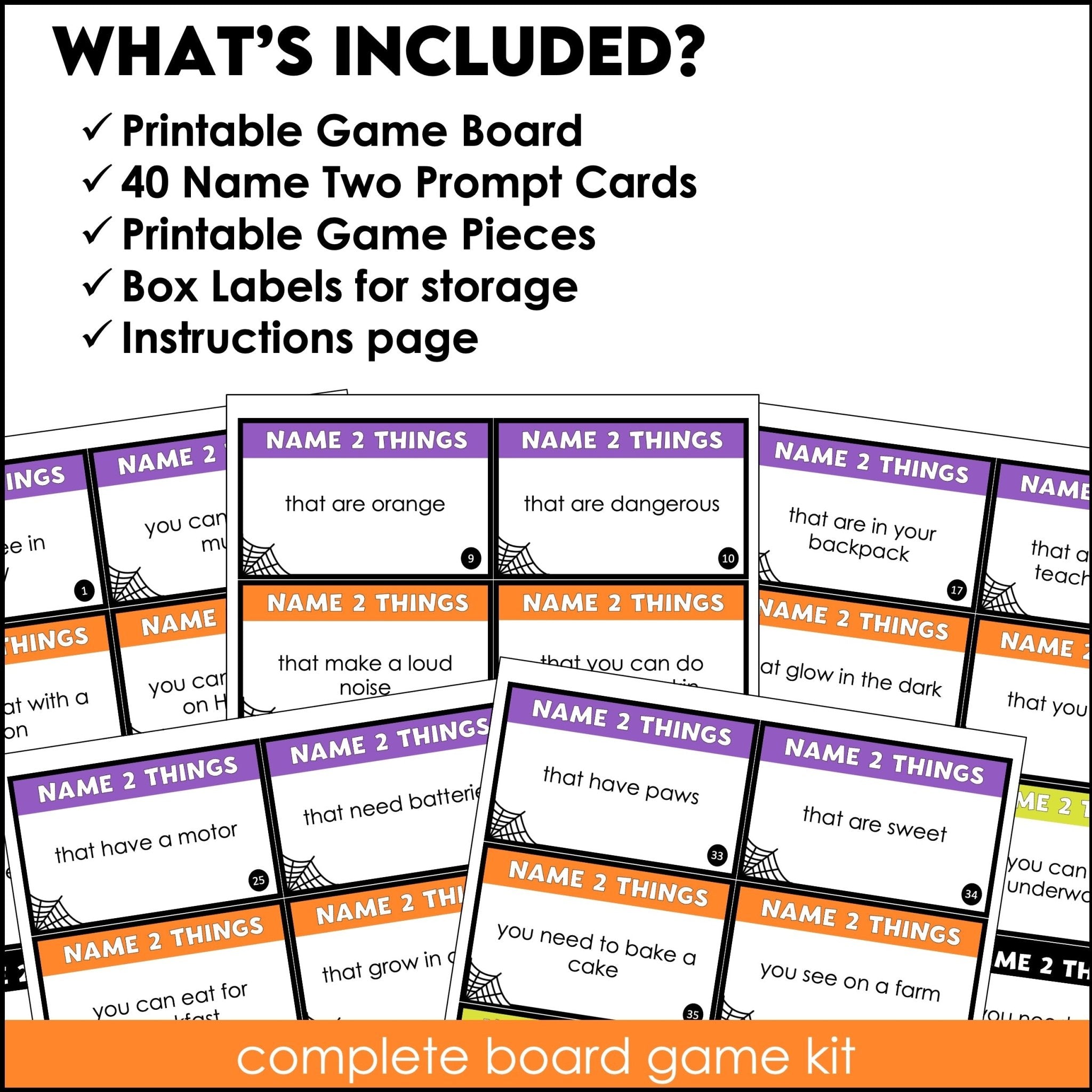 Halloween Board Game : Name 2 Things - Vocabulary Building Activity - Hot Chocolate Teachables