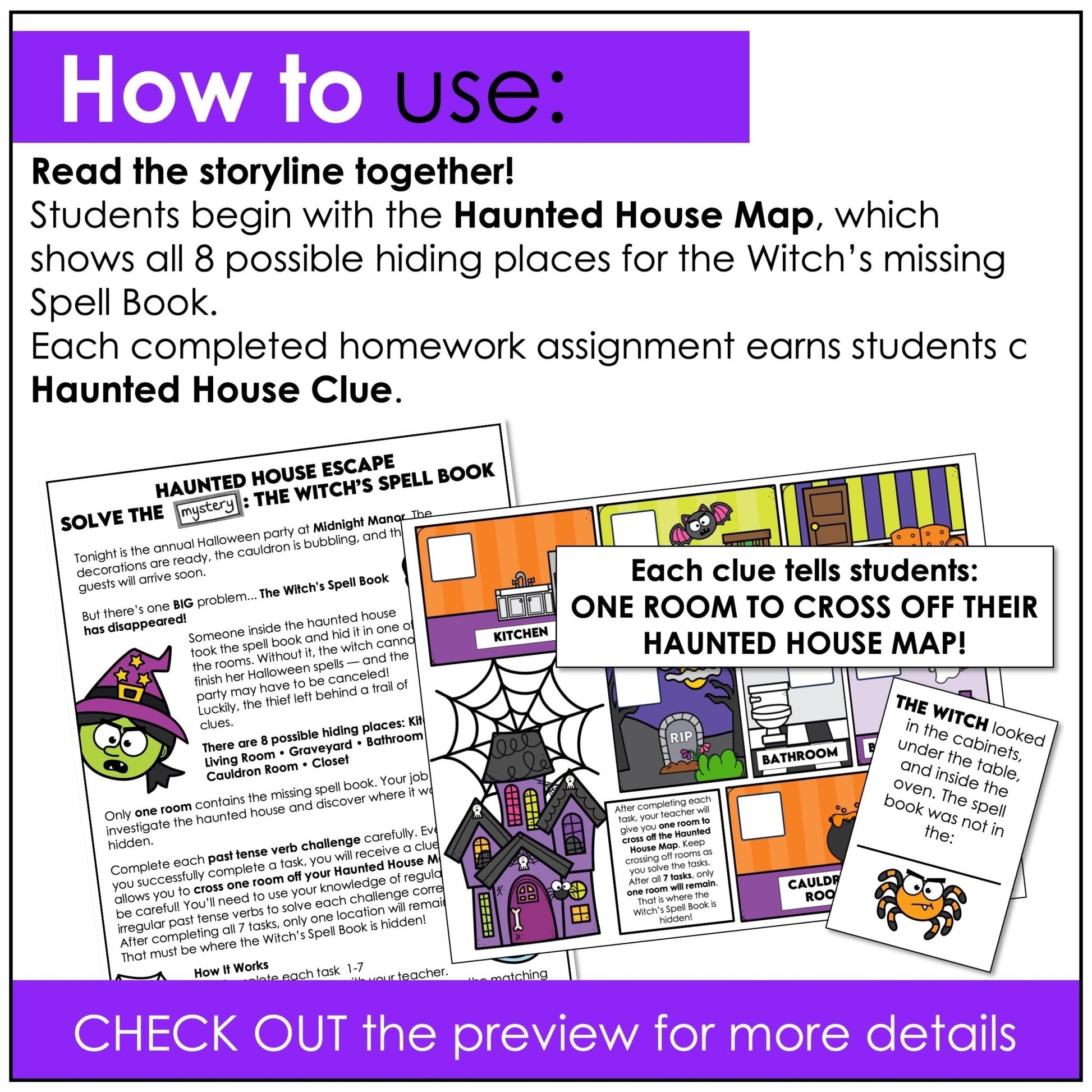 How to use a Halloween haunted house grammar escape room for regular and irregular past tense verbs