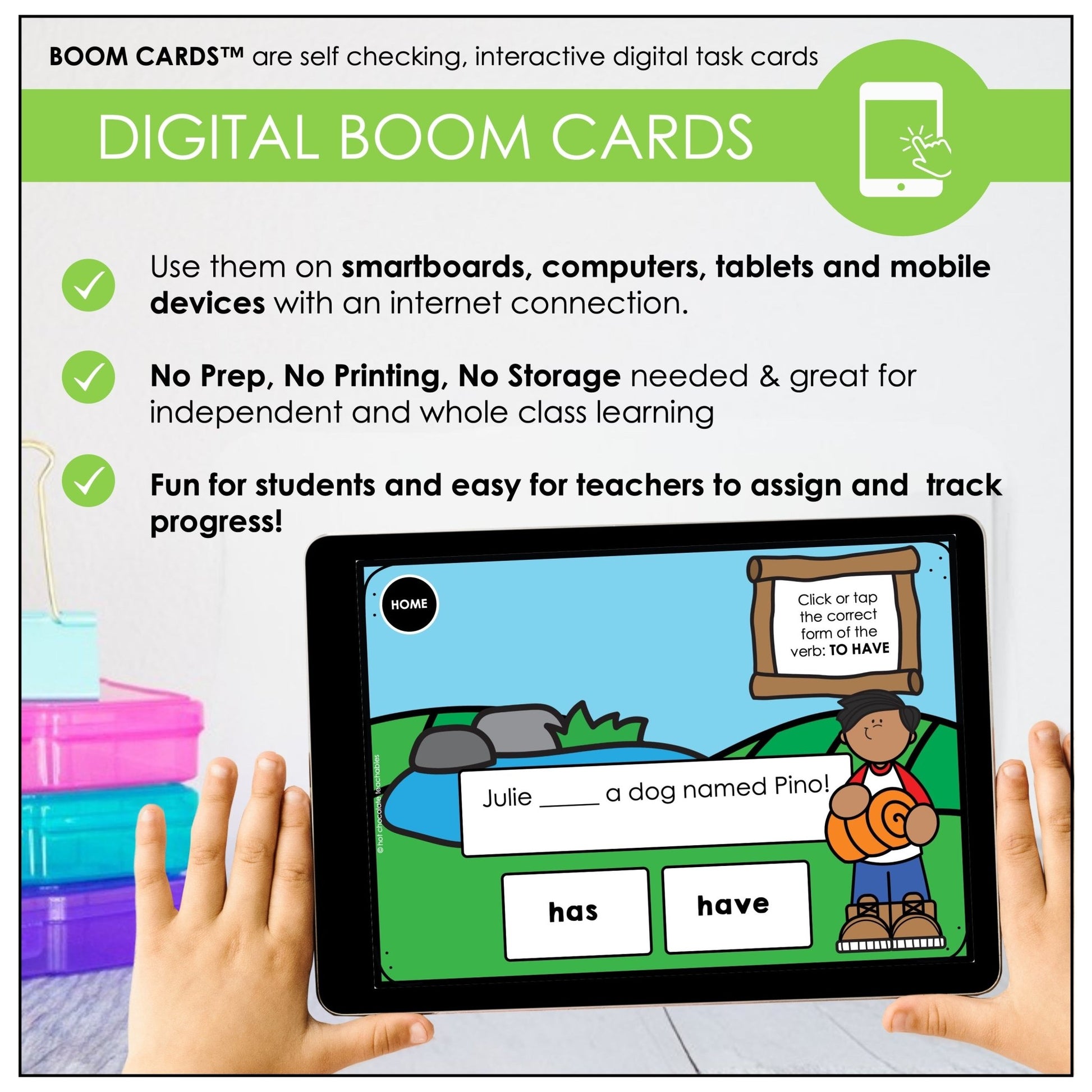 HAS & HAVE - Subject Verb Agreement ESL Boom Cards - Present Simple - Hot Chocolate Teachables
