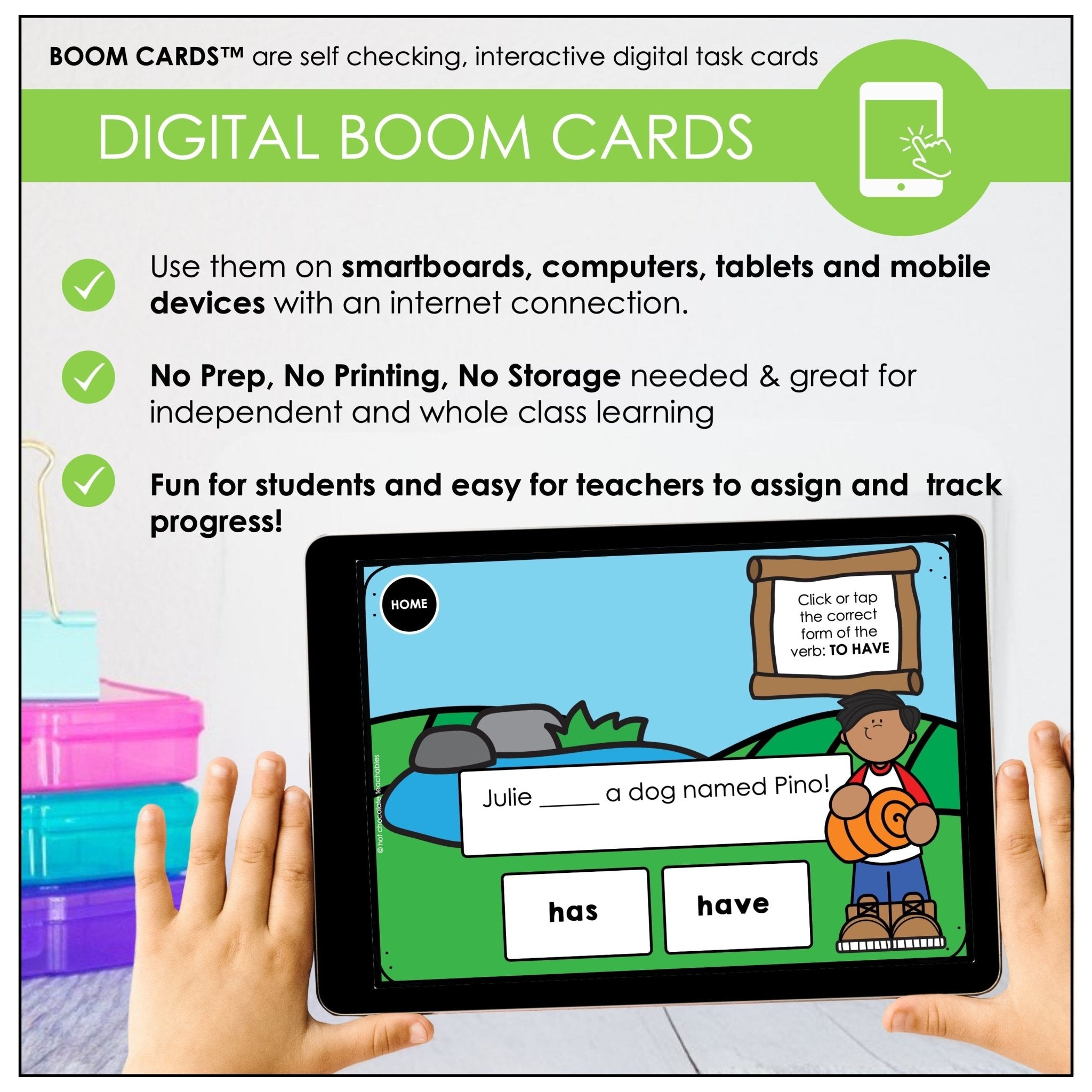 HAS & HAVE - Subject Verb Agreement ESL Boom Cards - Present Simple - Hot Chocolate Teachables