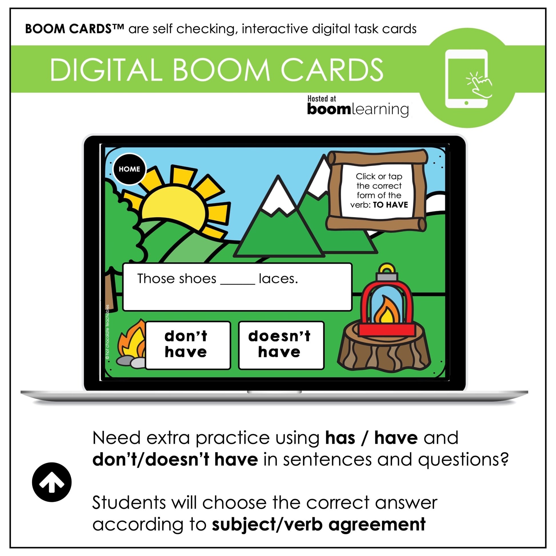 HAS & HAVE - Subject Verb Agreement ESL Boom Cards - Present Simple - Hot Chocolate Teachables