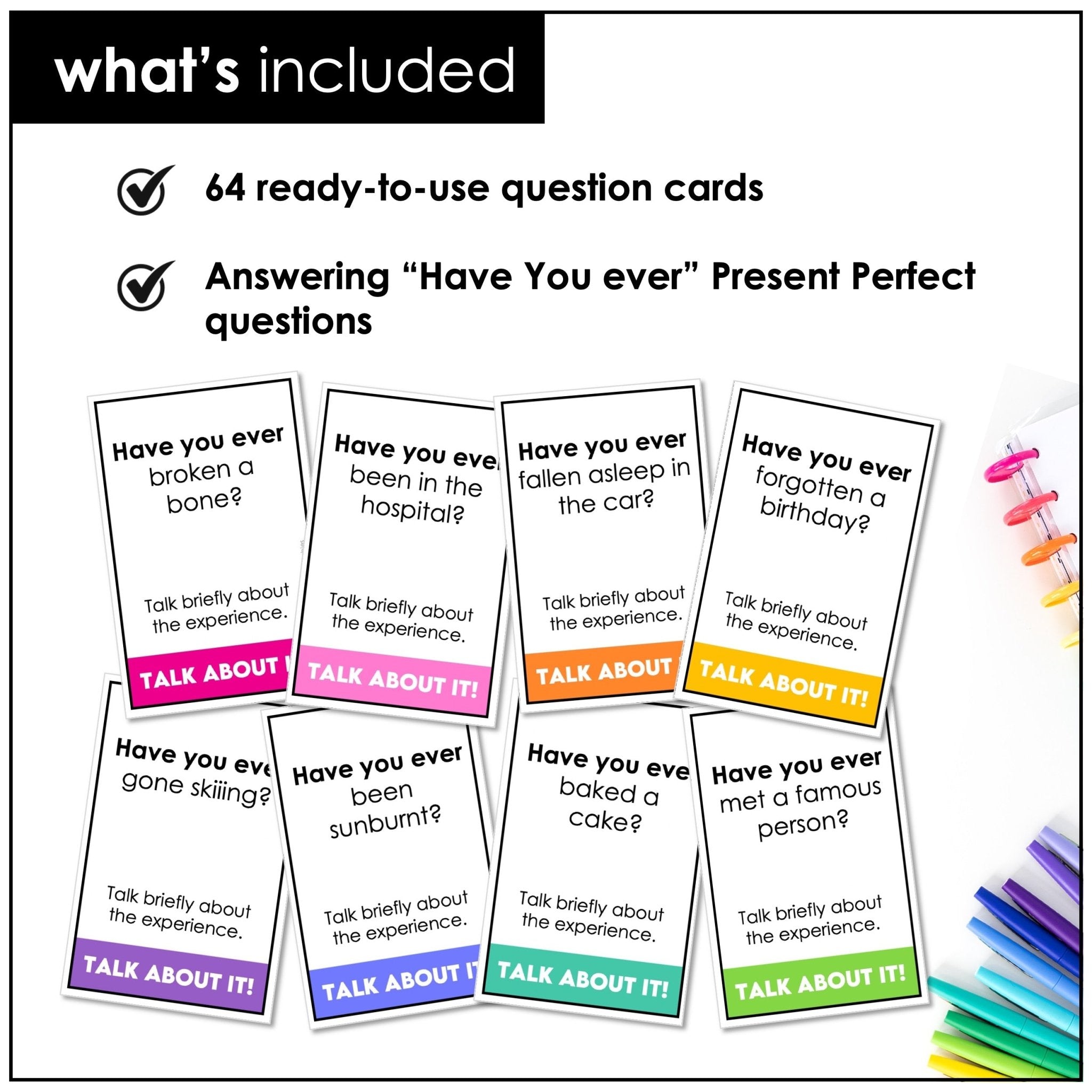 Have you ever? Present Perfect Conversation Questions - Speaking Skills Activity - Hot Chocolate Teachables